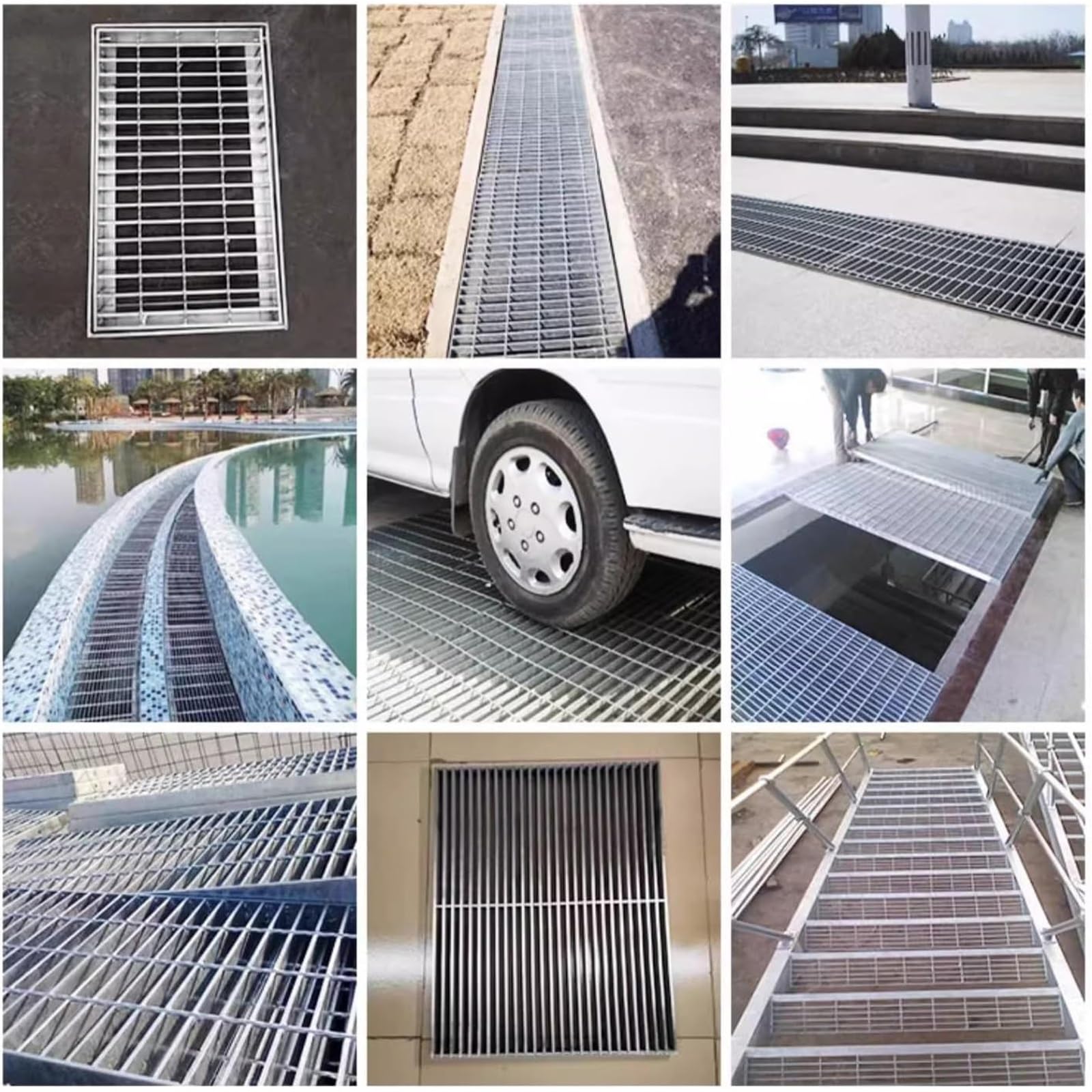 Griglia di scarico in acciaio zincato resistente, 35 x 50 x 3 cm, per garage, vialetto e fognature, soluzione di drenaggio all'aperto