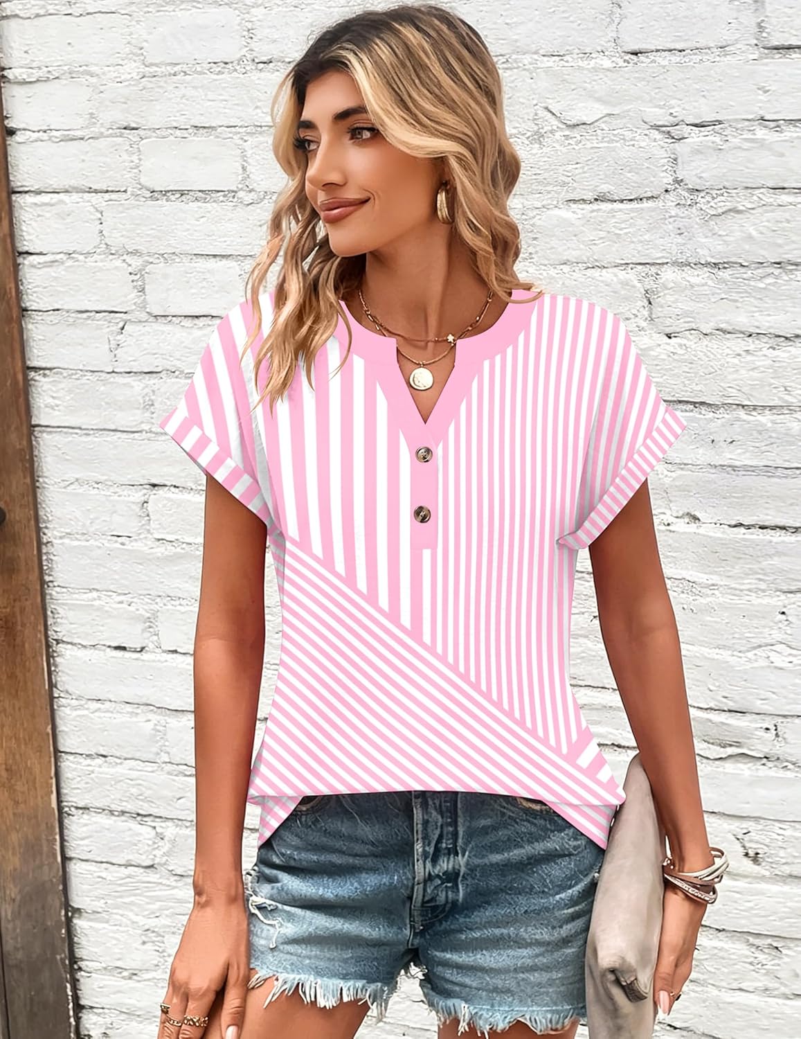 Zeagoo Women Tops Summer Short Sleeve T Shirts V Neck Dressy Casual Work Blouses Fashion Boho Clothes S-3XL - Image 2