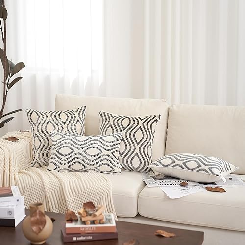 Miniatura 6 de Aeckself Funda de almohada rectangular de 12 x 20 pulgadas, diseño de rayas onduladas, color blanco y negro, funda de almohada decorativa de