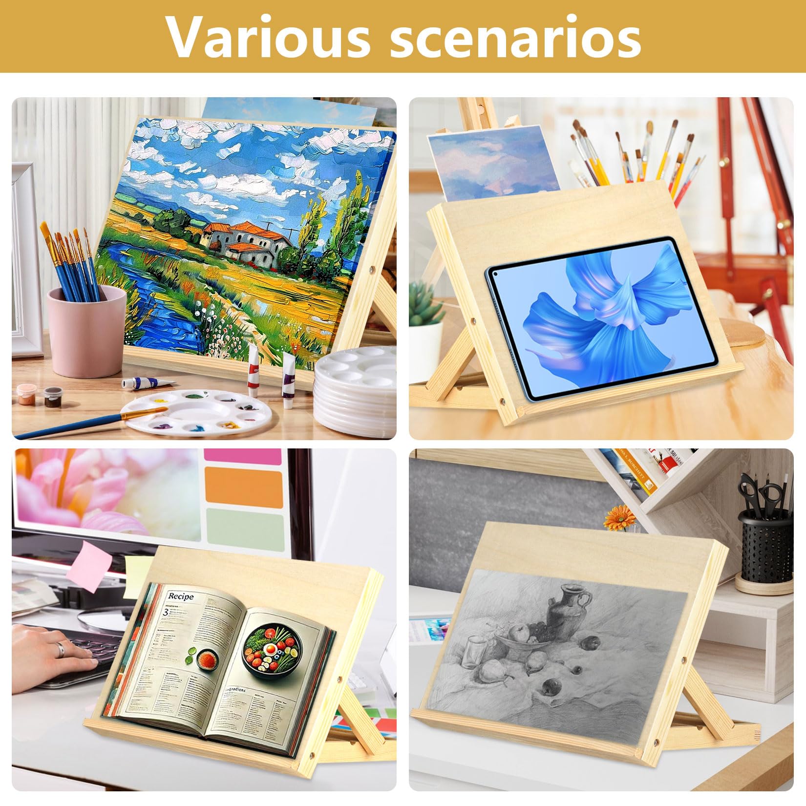 Chevalet de Table Bois, Planche à Dessin Réglable Pliable Portable | Chevalet bois pliable pour artistes, chevalet peinture réglable pour bureau, dessin, peinture, croquis, portable pratique