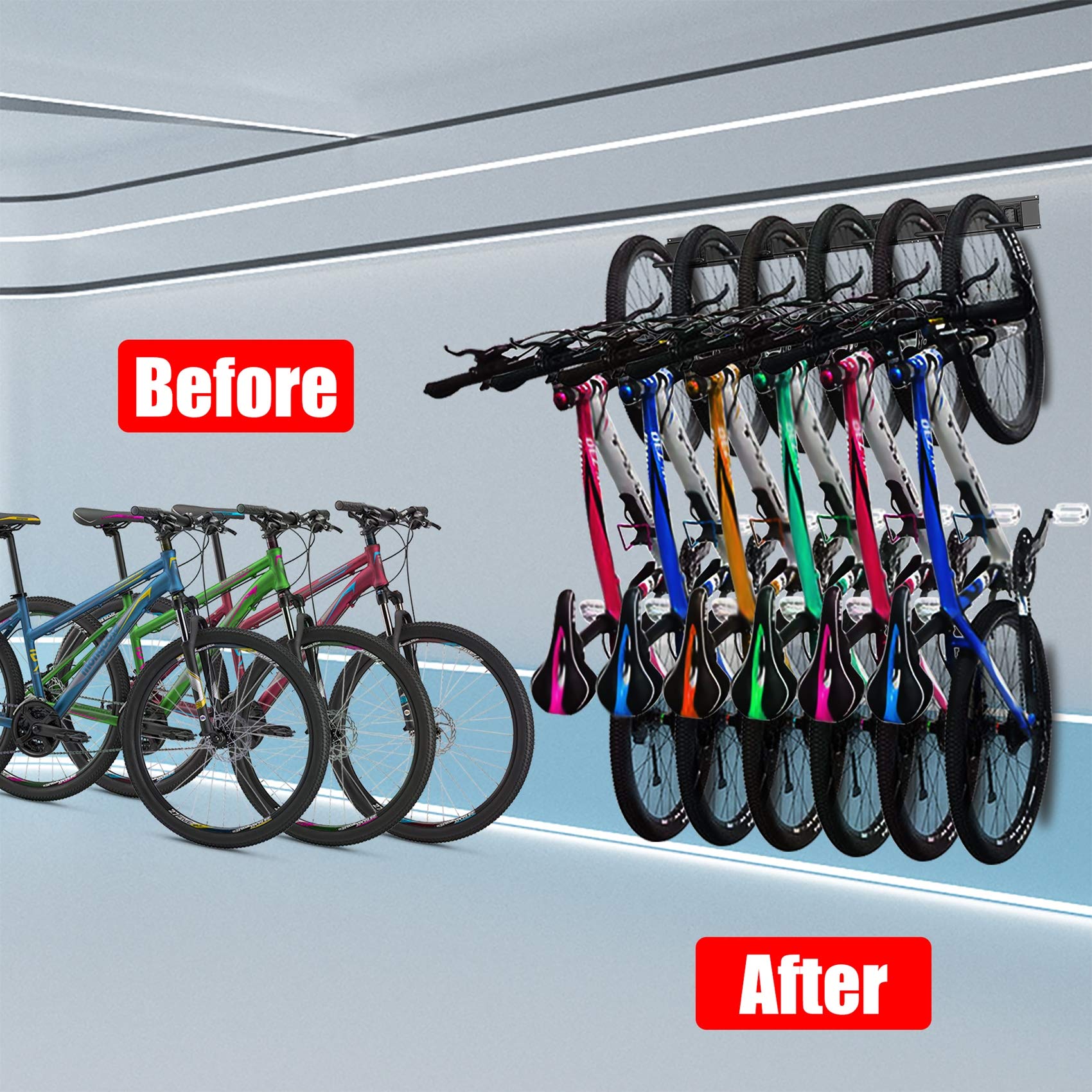 WALMANN Bike Storage Rack, 6 Bike Hooks for Garage & Home Space Saving