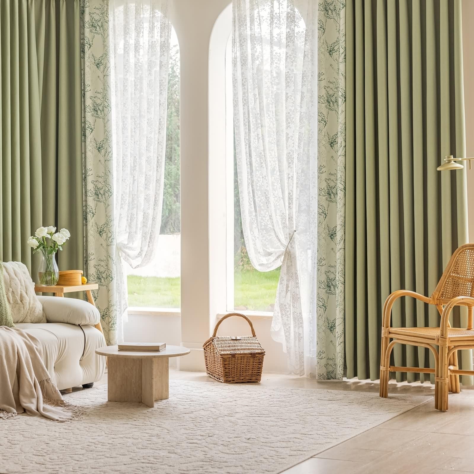 Rideau opaque occultant rideaux en chenille motif arbres vintage de dimensions 102x214cm