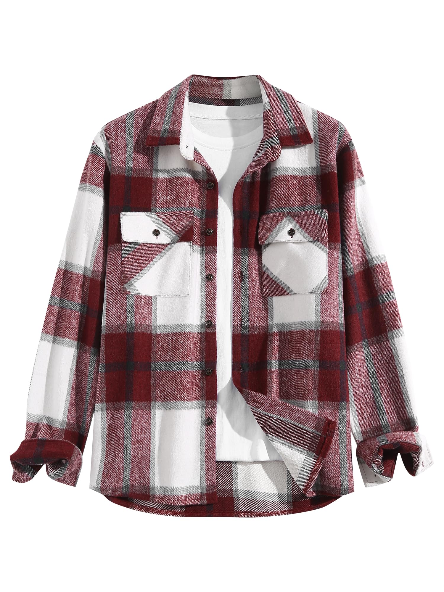 ZAFUL Unisex Plaid Flannel Shirt Jacket Button Down Long Sleeve Pocket Coat Outwear