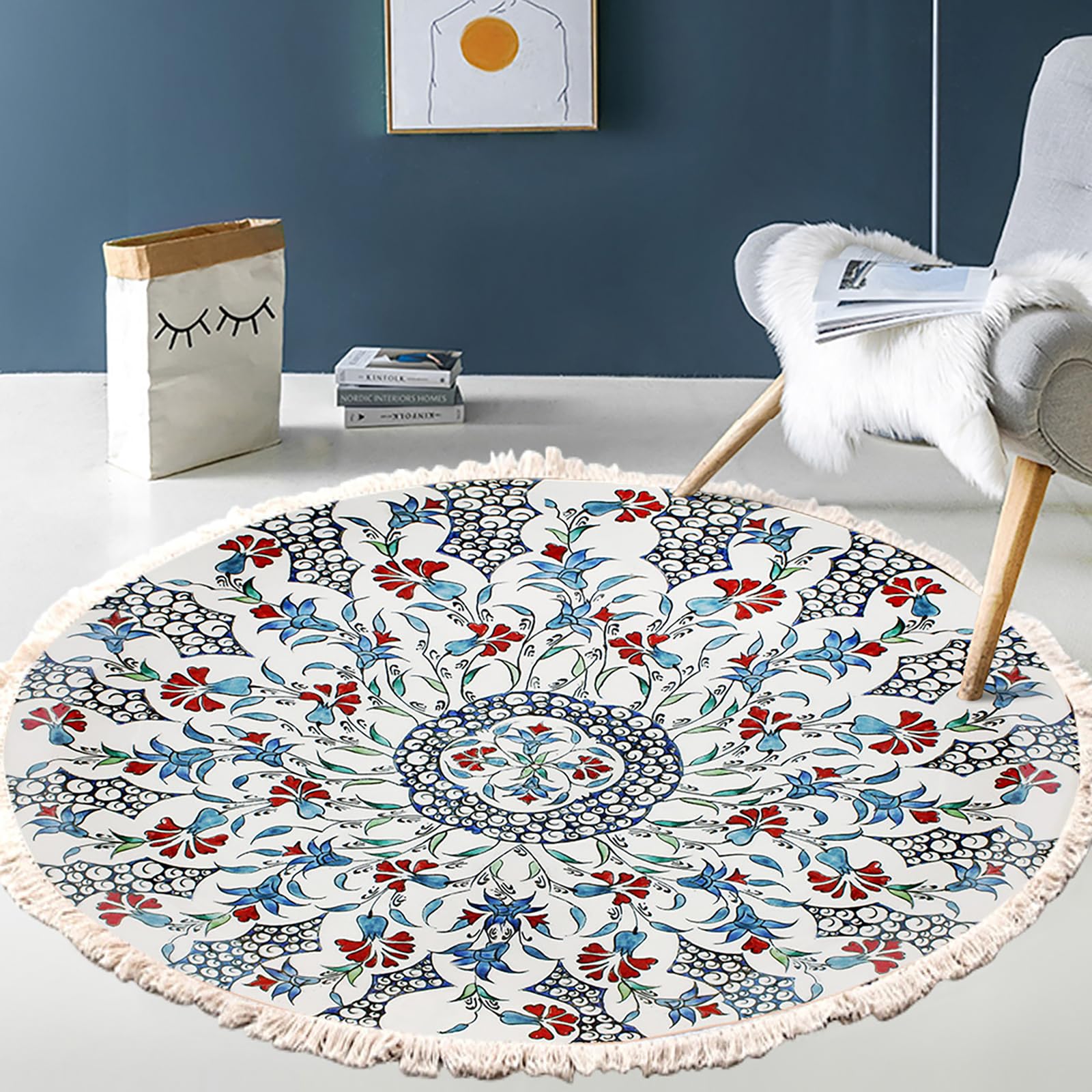 Tapis rond bohème antidérapant pour sécuriser la chambre d'enfant