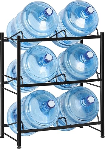 Soporte para botellas de agua de 5 galones, 3 niveles, enfriador de agua para 6 botellas, estante de almacenamiento de botellas de agua desmontable