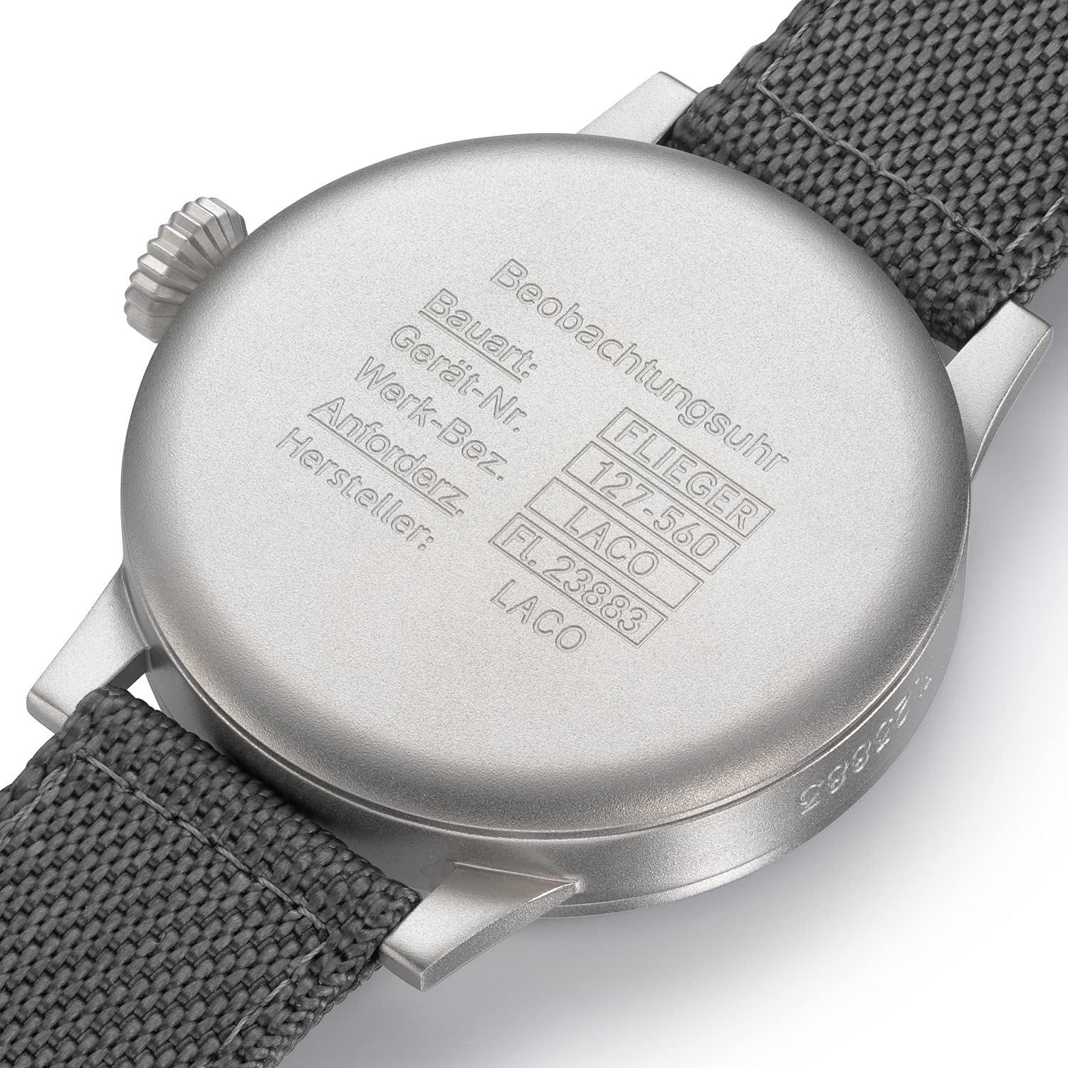 Laco Fliegeruhr Memmingen Blaue Stunde, Armbanduhr, graues Nylonband, Saphirglas, Ø 42 mm, ETA 2801.2 (Elaboré) Handaufzug, inkl. Etui - 862083
