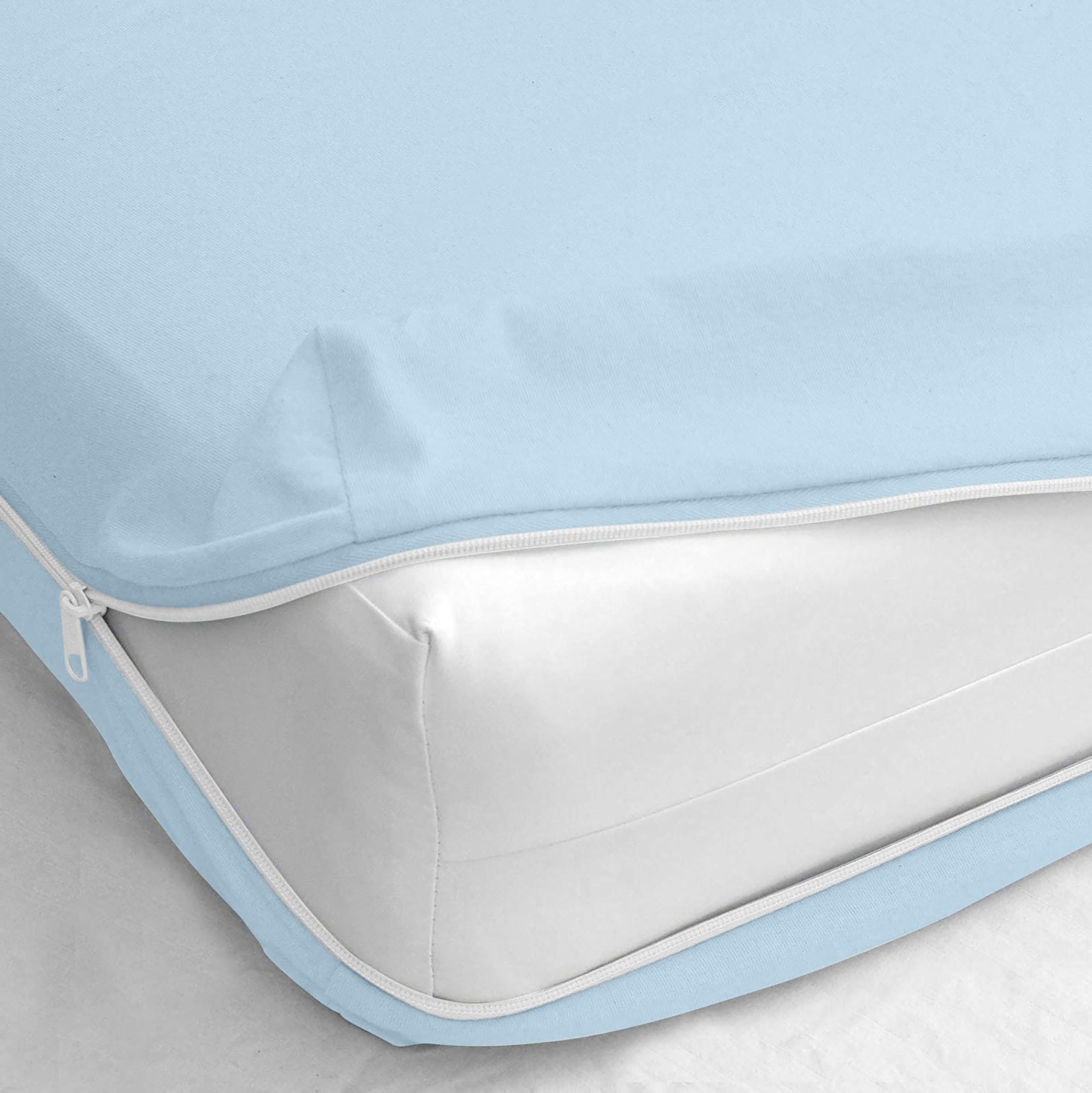 ESPERO CLASSY COLLECTION Zipper Fitted Sheet Made of 100% Microfiber Fabric Super Soft- Queen Size Upto 8 Inch Deep Pocket- Light Blue Color