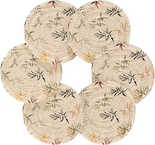 Miniatura 2 de Leaves Pattern Cup Coasters with Holder Set of 6 Coasters for Desk Minimalist Coasters Porta Vasos para Mesas