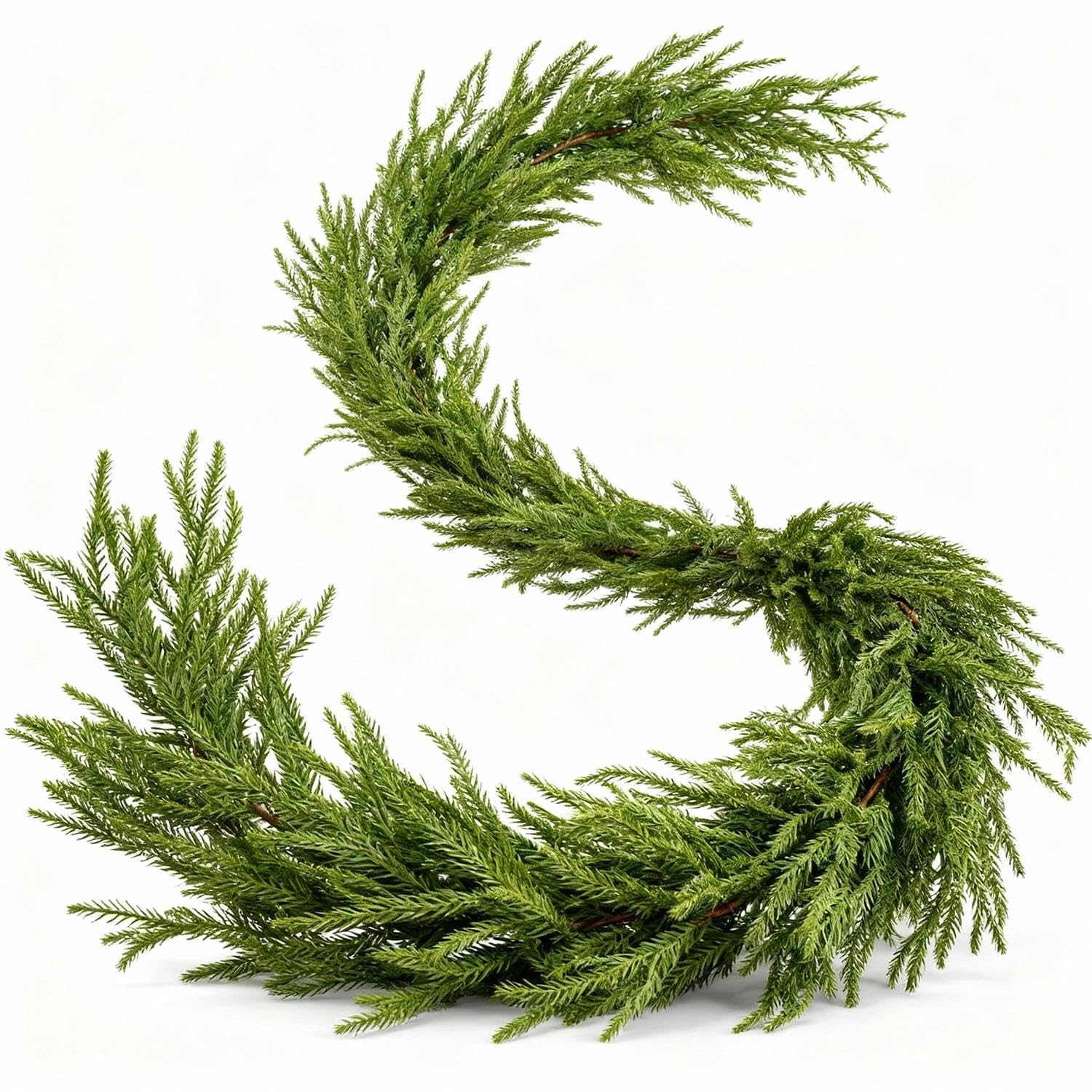 1PCS 6FT Christmas Norfolk Garland Decorations, Faux Pine Garland Outdoor, Artificial Unlit Green Garlands, Christmas Mantel Decoration Indoor, Thick