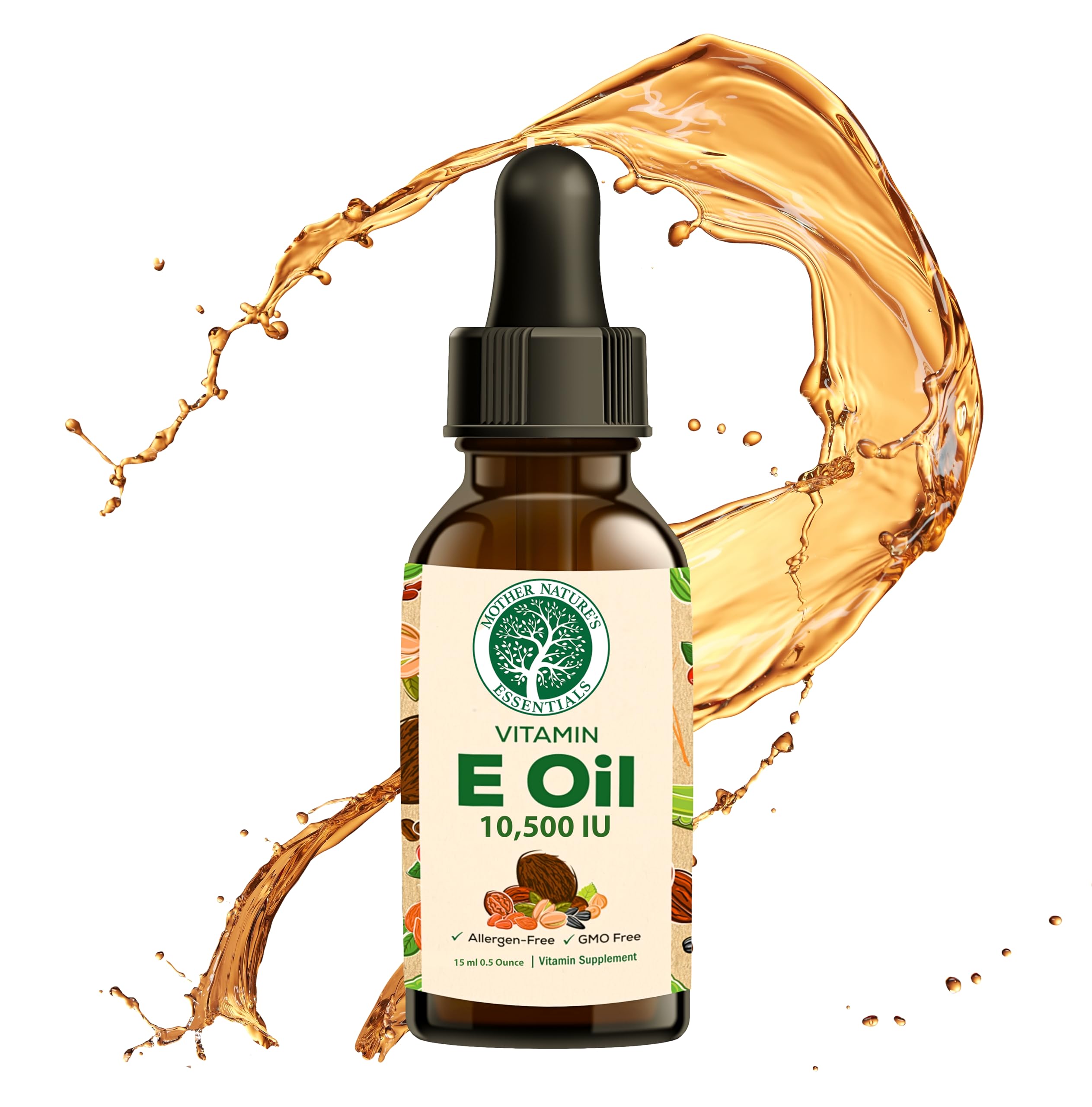 Mother Nature's Essentials Vitamin E 10,500IU, 15 ml from derived from Sunflower/Safflower Oil.