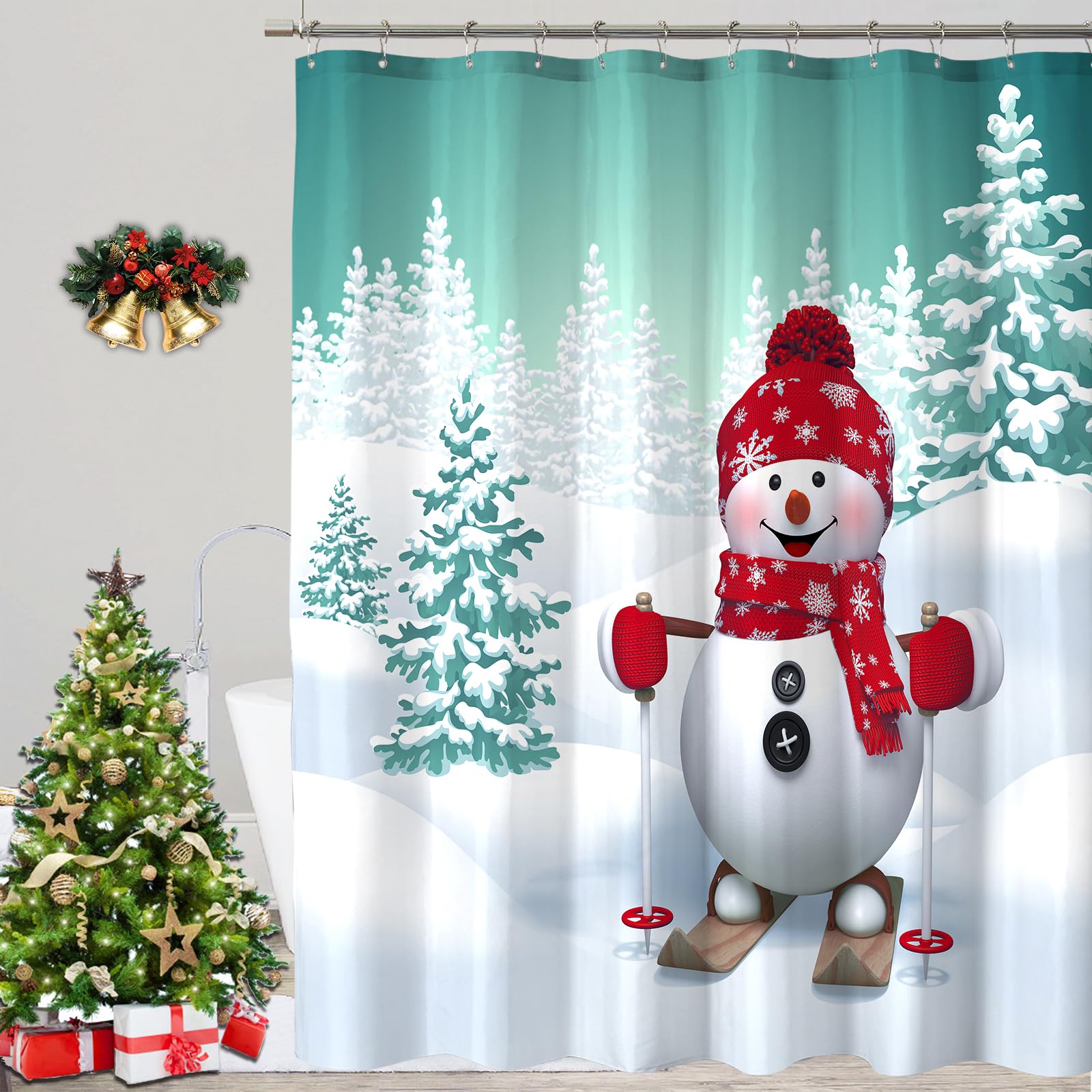 COSEVIER Christmas Shower Curtains for Bathroom, Red
