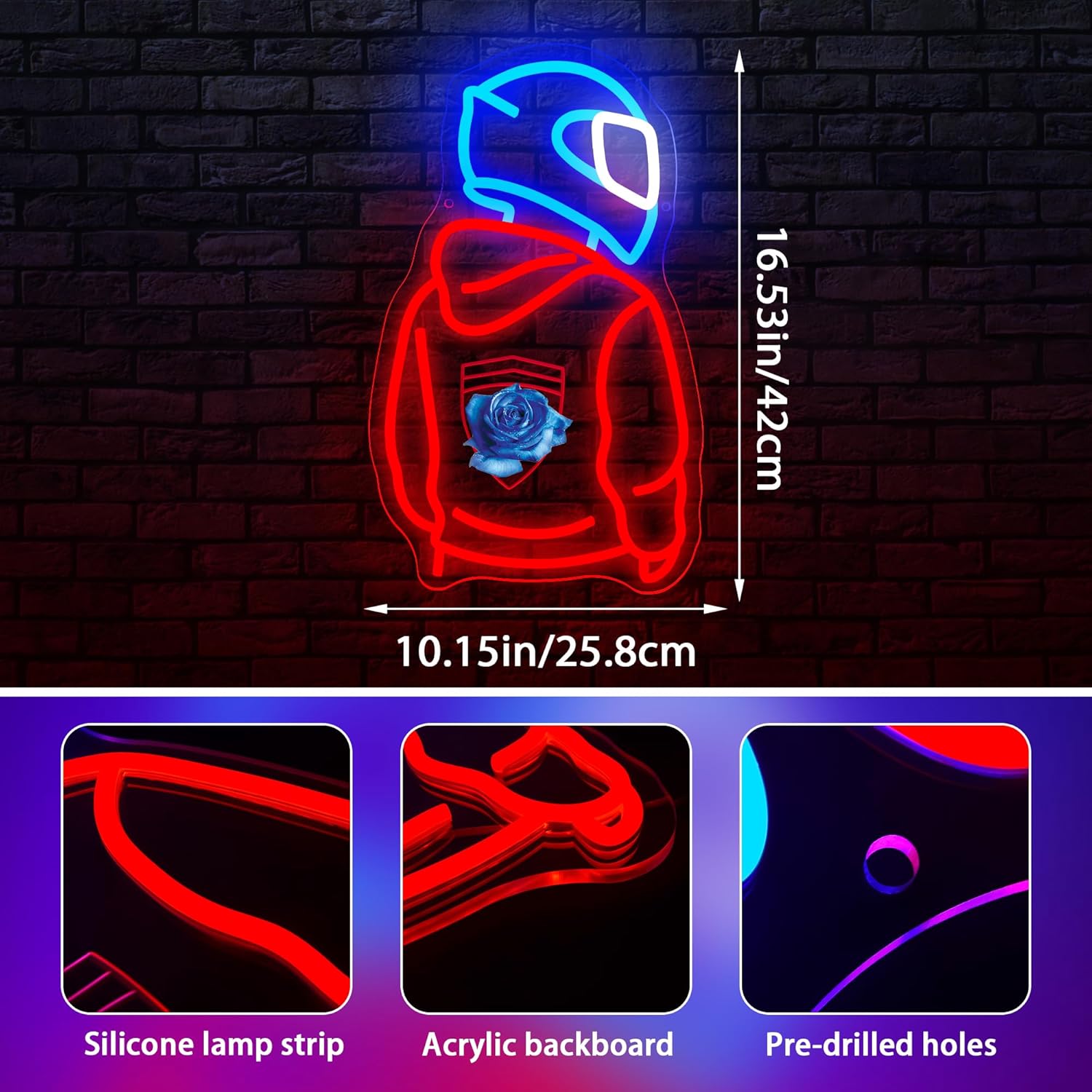 Motorcyclist Neon Sign for Wall Decor Dimmable Motorcycle Neon Light Suitable for Garage Motorcycle Shop Man Cave Game Room Birthday Gift for Man Size16.5 * 10.1In(P104) - Image 3