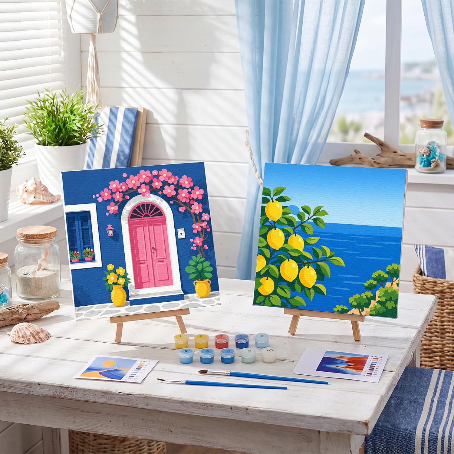 Nezyo 8 Sets Paint by Numbers for Adults 8 x 8 Inch with Wooden Easels