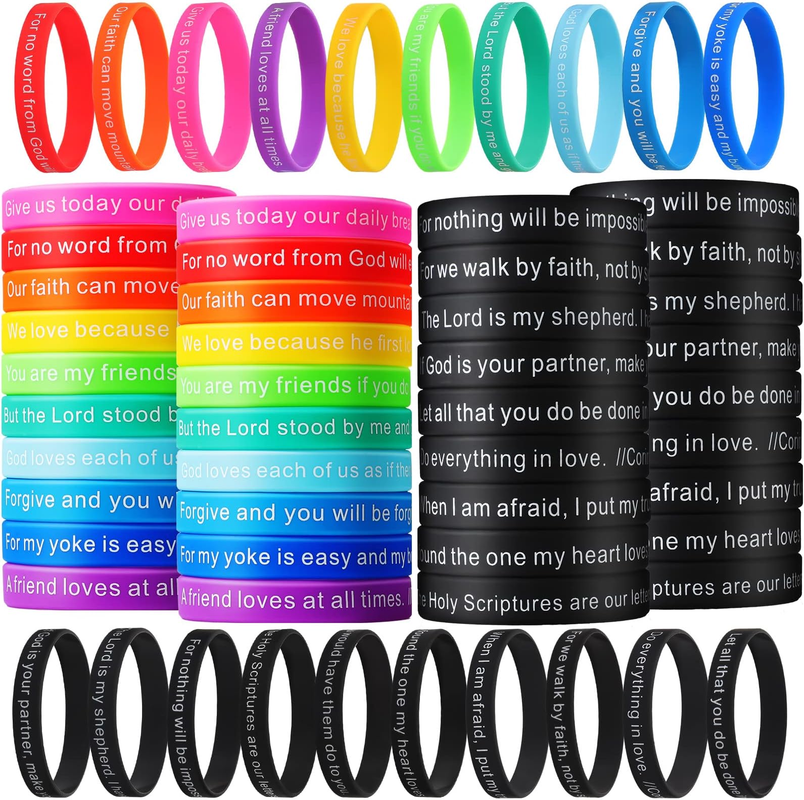 CHENGU 100 Pieces Bible Verse Bracelets Bulk Silicone Christian Scripture Bracelets WWJD Rubber Religious Spiritual Wristbands Inspirational for Adult Teen Religious Gifts (Multicolor,Classic)