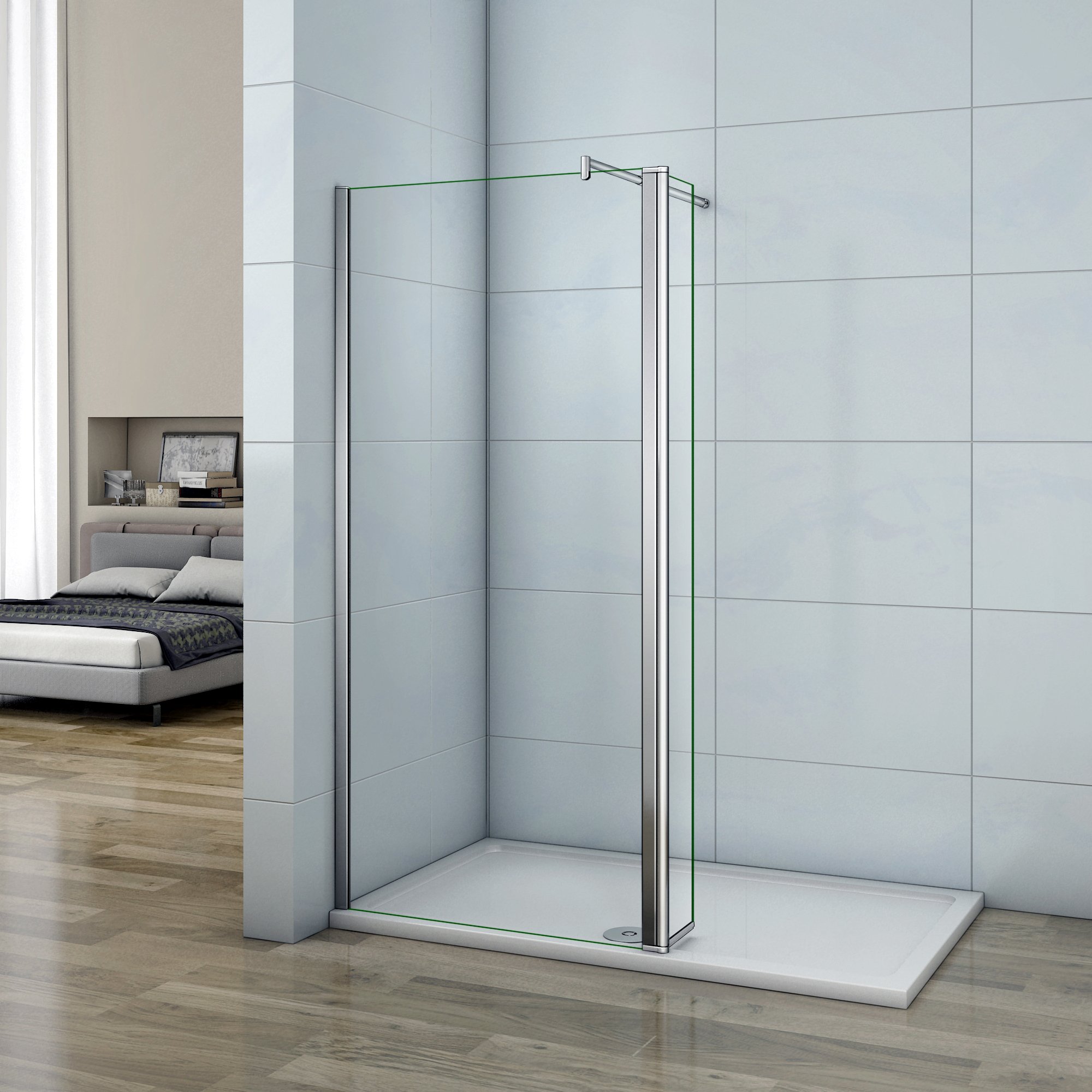 90x200cm Walk in Duschwand Duschtrennwand 8mm Easy-clean Nano Glas Duschabtrennung mit 30cm Flipper Panel F123