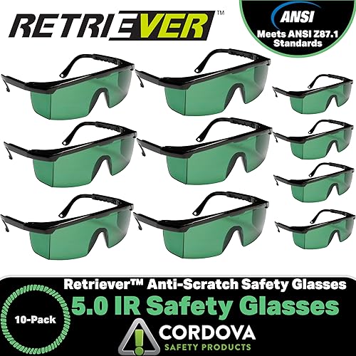 Miniatura 3 de Cordova EJBIRUV5 Retriever - Gafas de soldador, marco negro, lente verde IR 5.0, paquete de 10