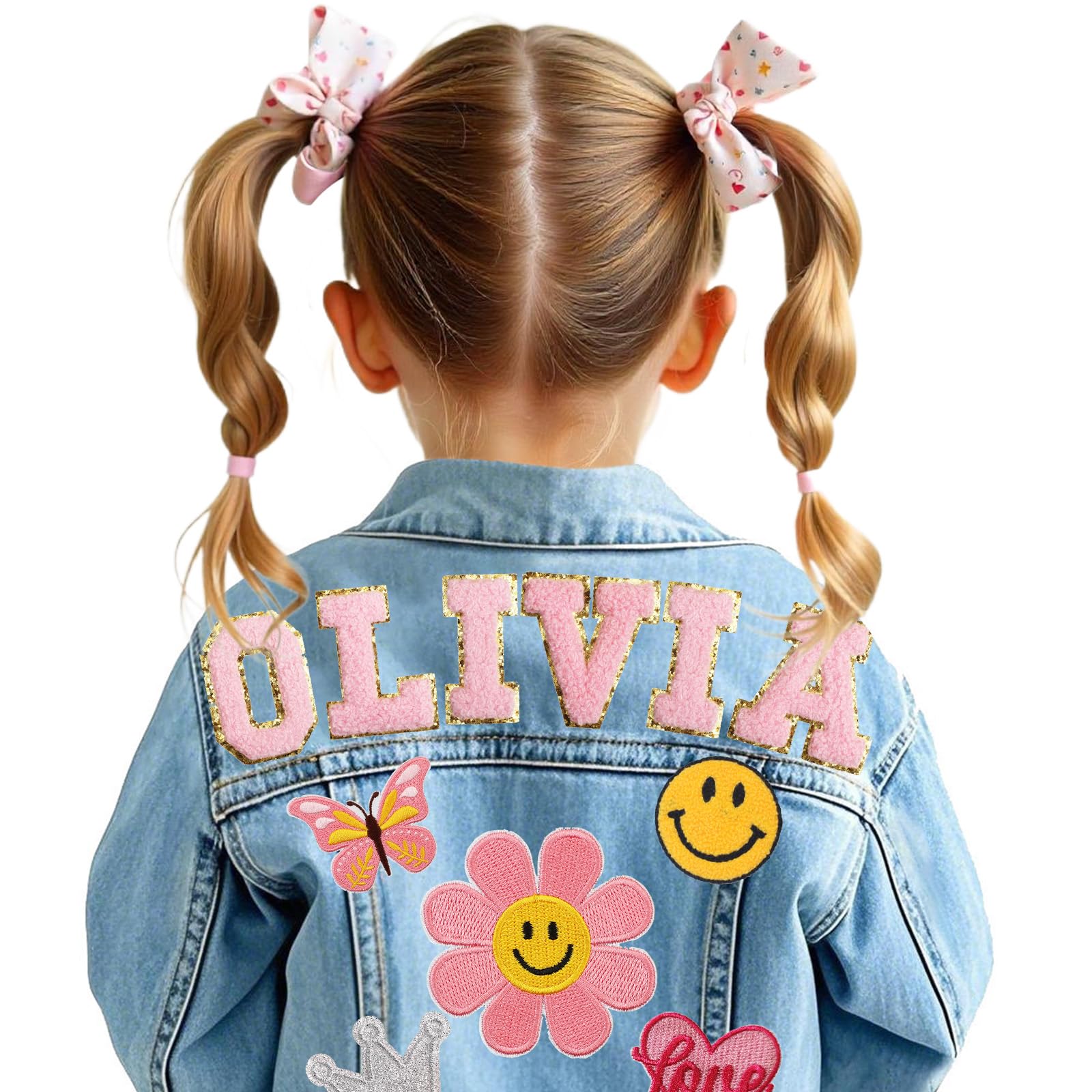 Gowelly Personalized Kids Denim Jean Jacket with Name Patches Custom Long Sleeve Jacket Easter Basket Stuffers Personalized 1-10T
