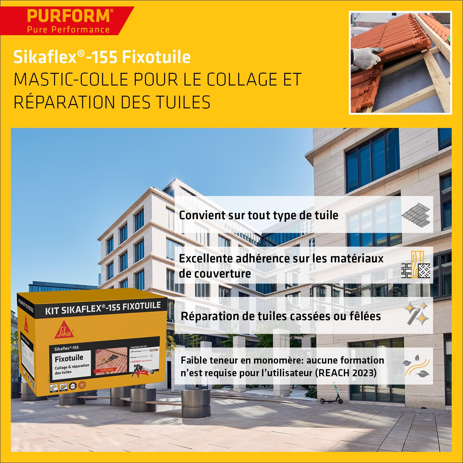 SIKA - Mastic-colle pour tuiles - Kit Sikaflex-155 Fixotuile - Terre Cuite
