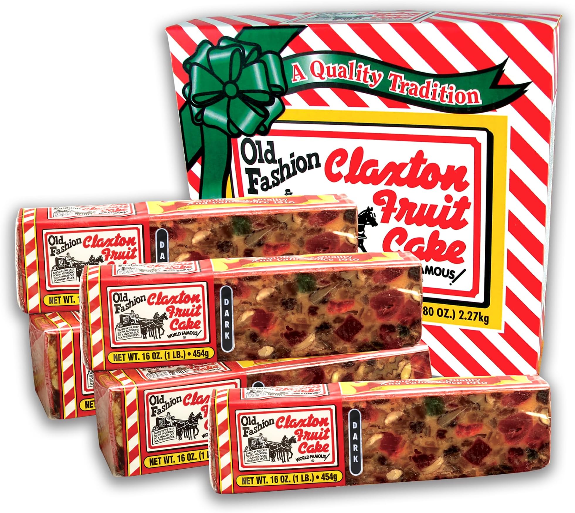 Claxton Fruit Cake – 5-Lb. Dark Recipe | Old Fashioned Holiday Fruitcake Packed in Signature Claxton Gift Carton | A Traditional Holiday Favorite 5 Pack