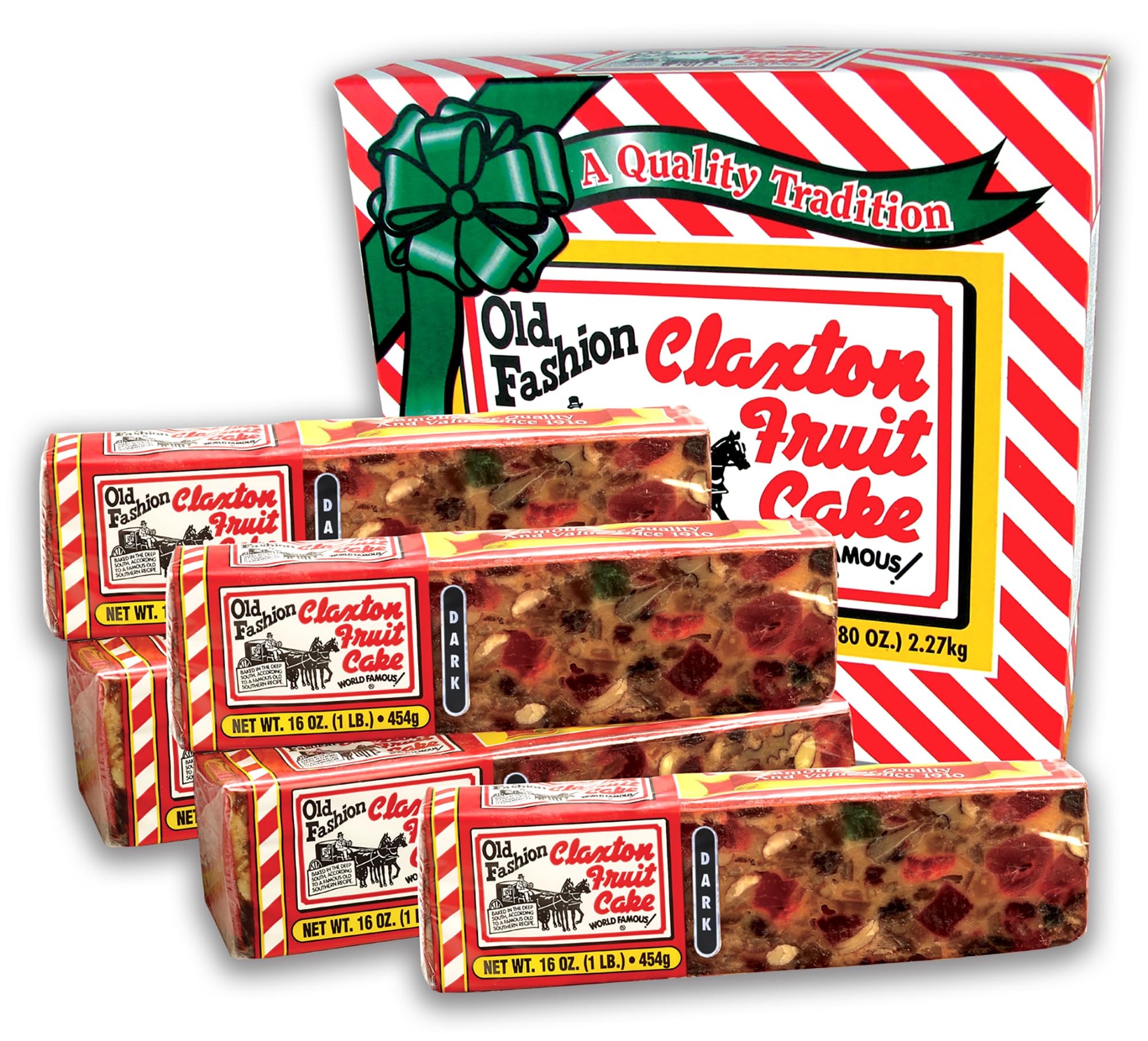Claxton Fruit Cake – 5-Lb. Dark Recipe | Old Fashioned Holiday Fruitcake Packed in Signature Claxton Gift Carton | A Traditional Holiday Favorite 5 Pack