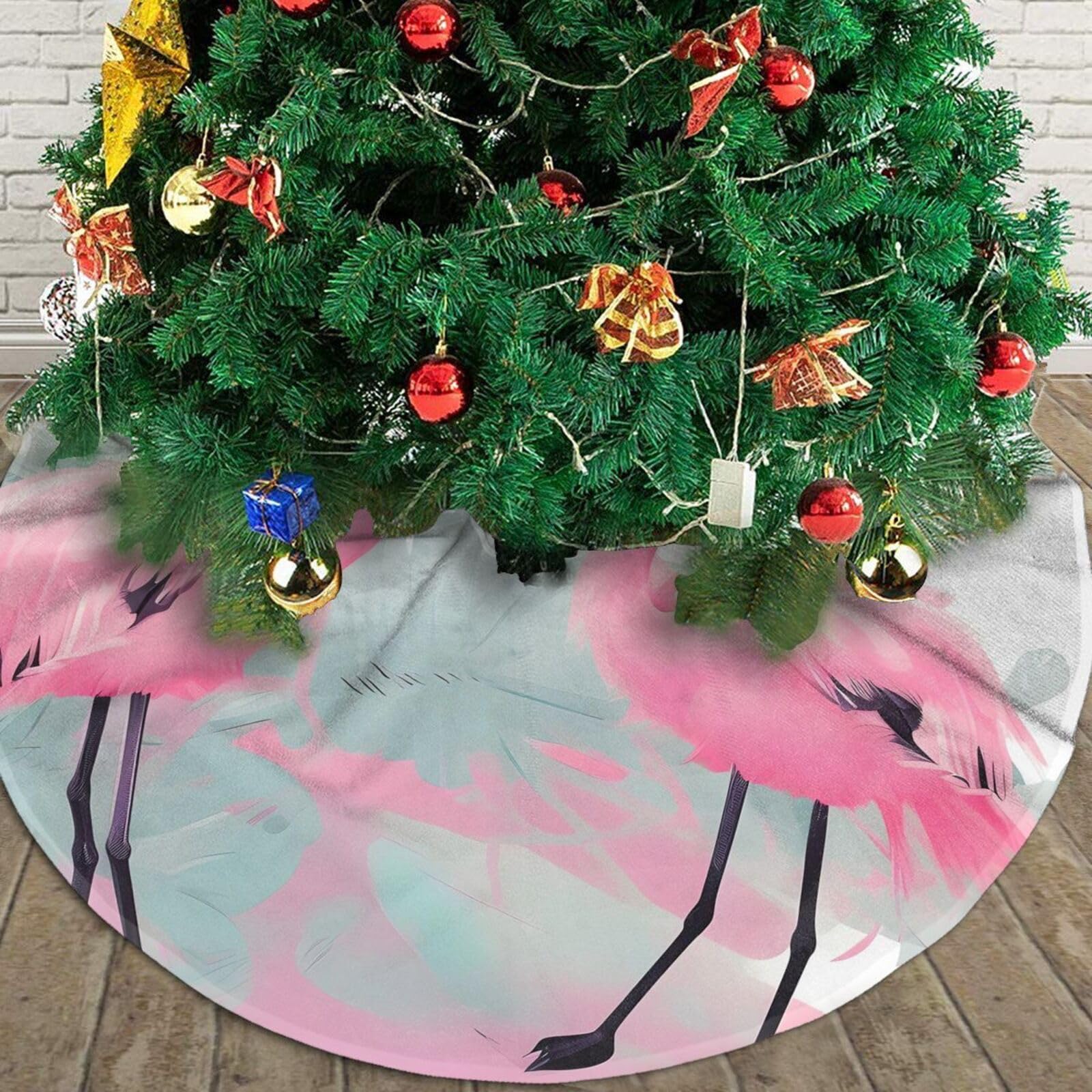 Gonna Per Albero Di Natale Con Fenicottero Rosa E Fiocchi Di Neve – Tappetino Stagionale 90/120 Cm Per Alberi Da Tavolo - 3