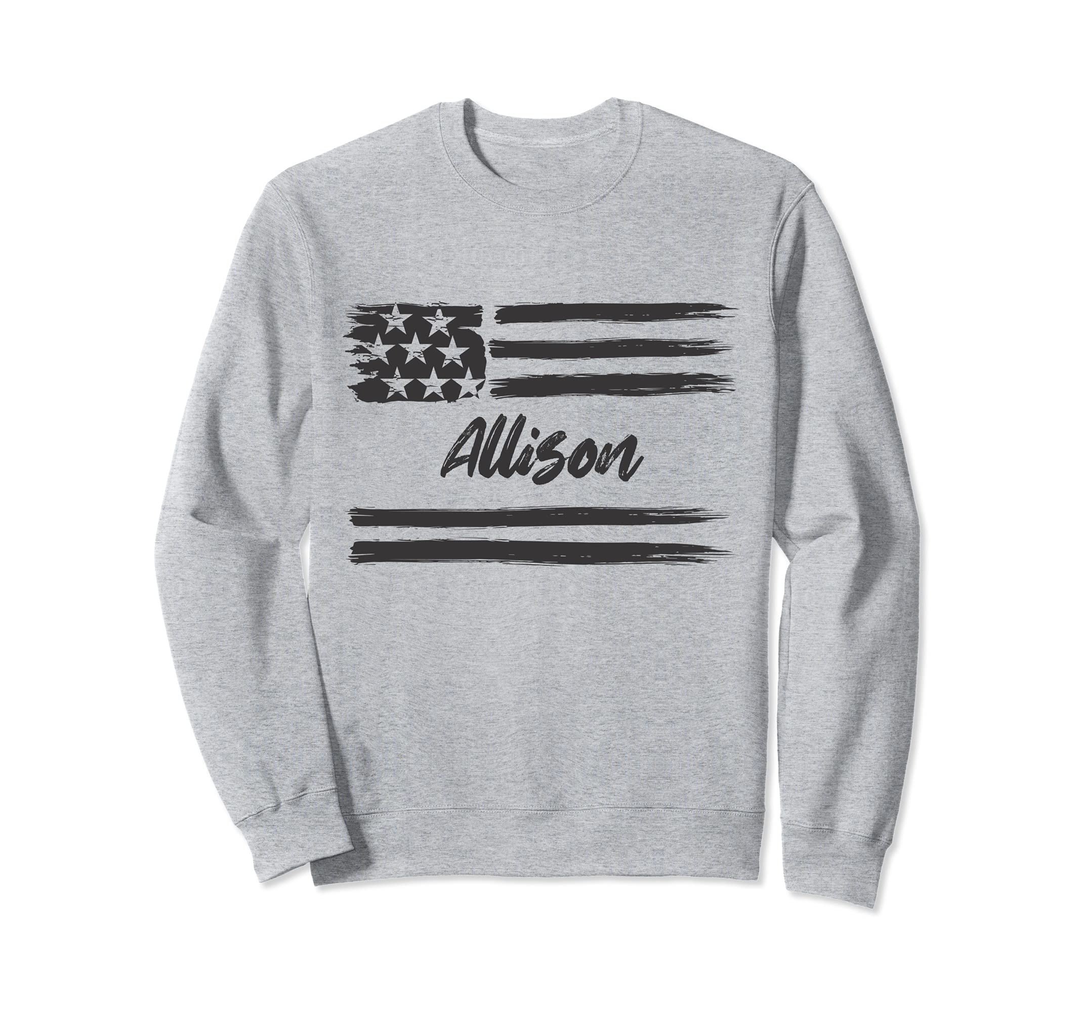 Allison - Personalized Name, Stars and Stripes, USA Flag Sweatshirt, Grey