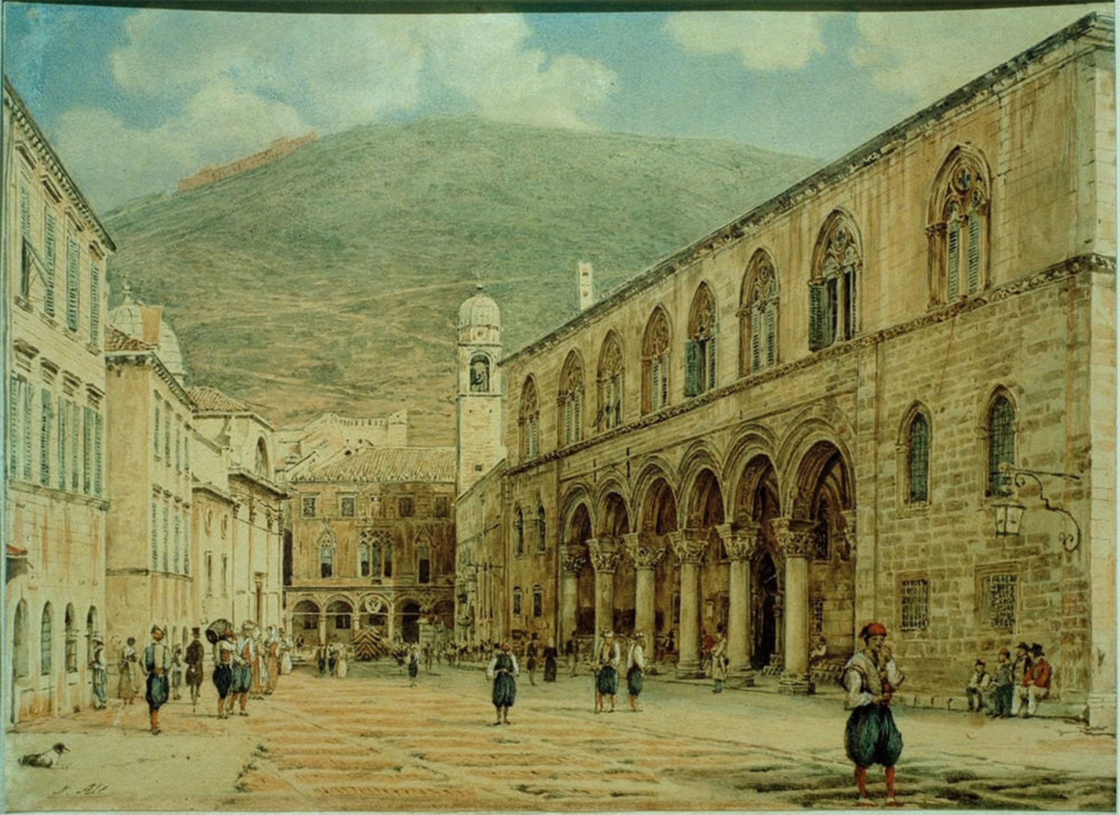 SERENDIPITP Retro Picture Poster Wall Art Pictures Painting Platz in Ragusa by Jakob Alt Wall Art Canvas Print for Wall Decor 60x90cm