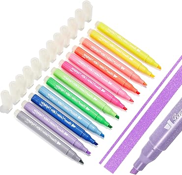 BONACE 12 Pack Gold Glitter Highlighters- Chisel Tip, No Bleed
