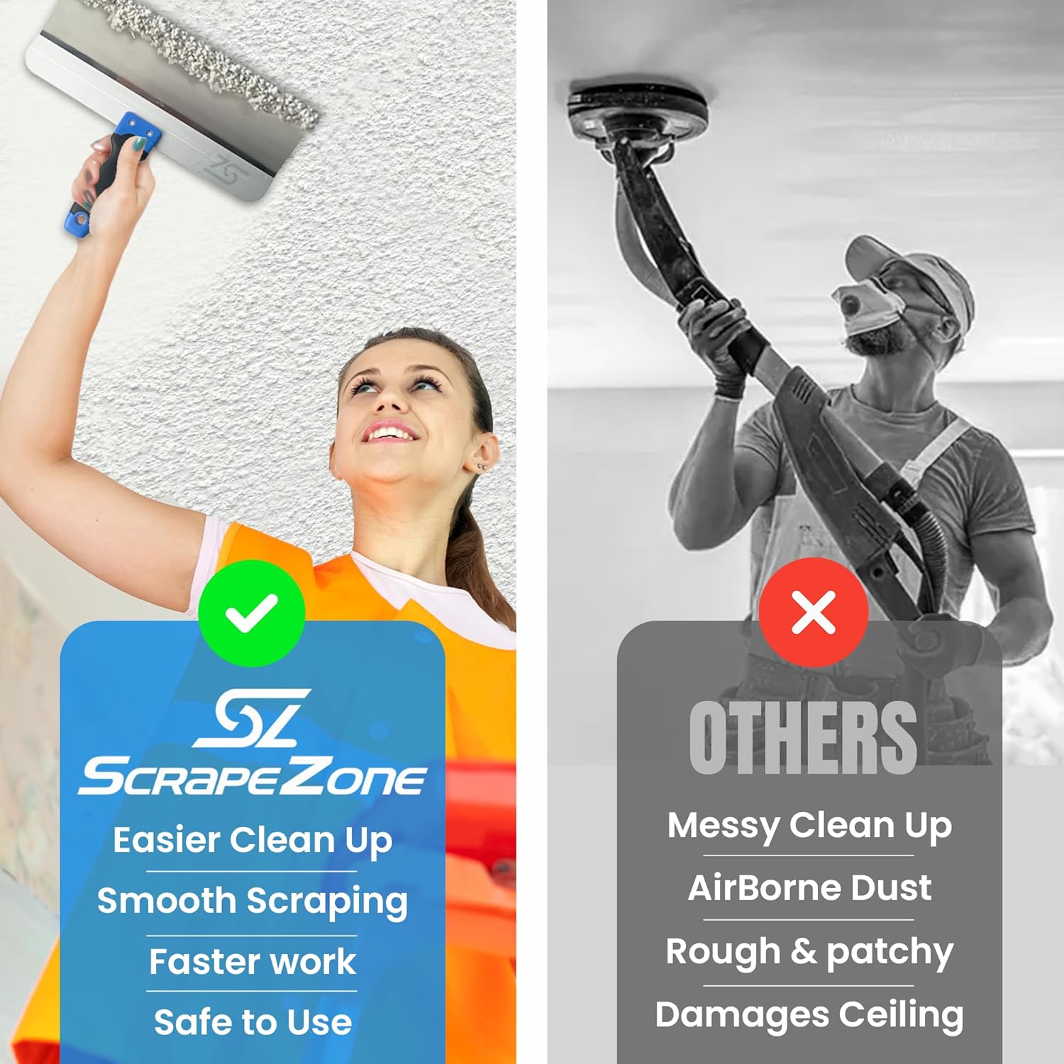 Popcorn Ceiling Removal Tool Kit - 14in Scraper with 1 Gallon Sprayer Designed for Popcorn Removal, for Home Improvement with Backpack Sprayer and Putty Knife Pump Sprayer to Spray Ceiling