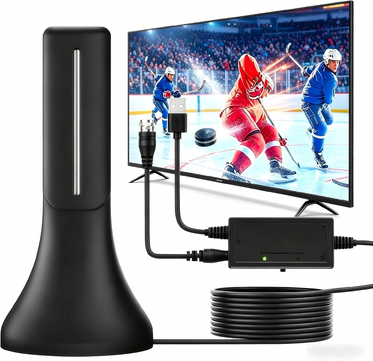 2026 Upgraded Indoor Digital TV Antenna, Long Range 360° Reception HD Antenna for Smart TV & All Older TVs, Signal Amplifier Booster 13ft Coax Cable, Supports 4K 1080P 8K VHF UHF Local Channels
