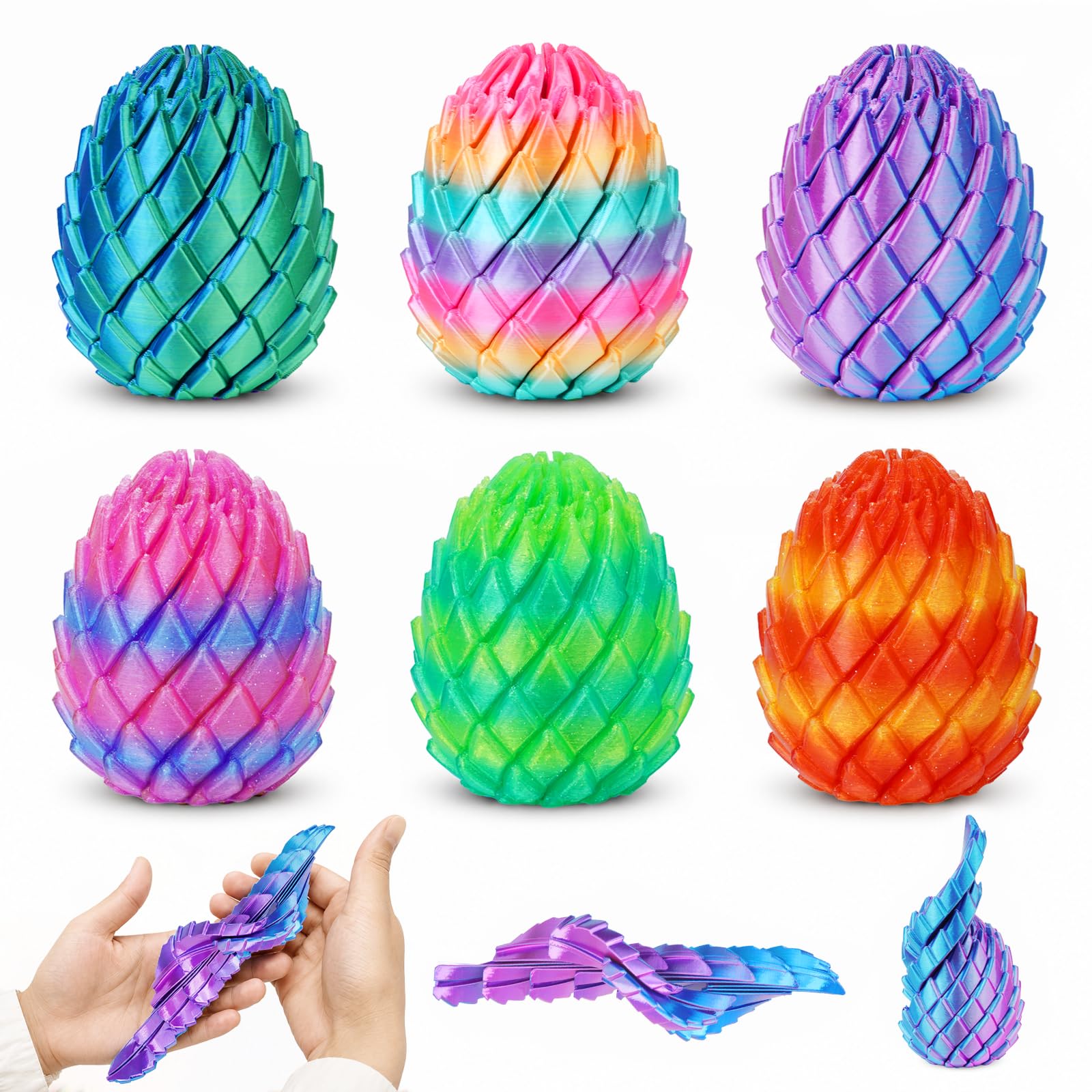 6PCS Twisty Fidget Dragon Eggs Sensory Toys Stocking Fillers,Crystal Mix