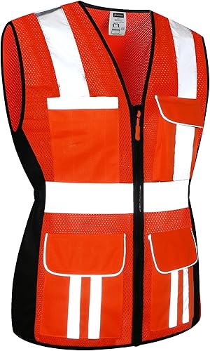 Miniatura 4 de Chaleco de seguridad para mujer, múltiples bolsillos, de alta visibilidad, reflectante, malla transpirable, chaleco de trabajo para dama, cremallera