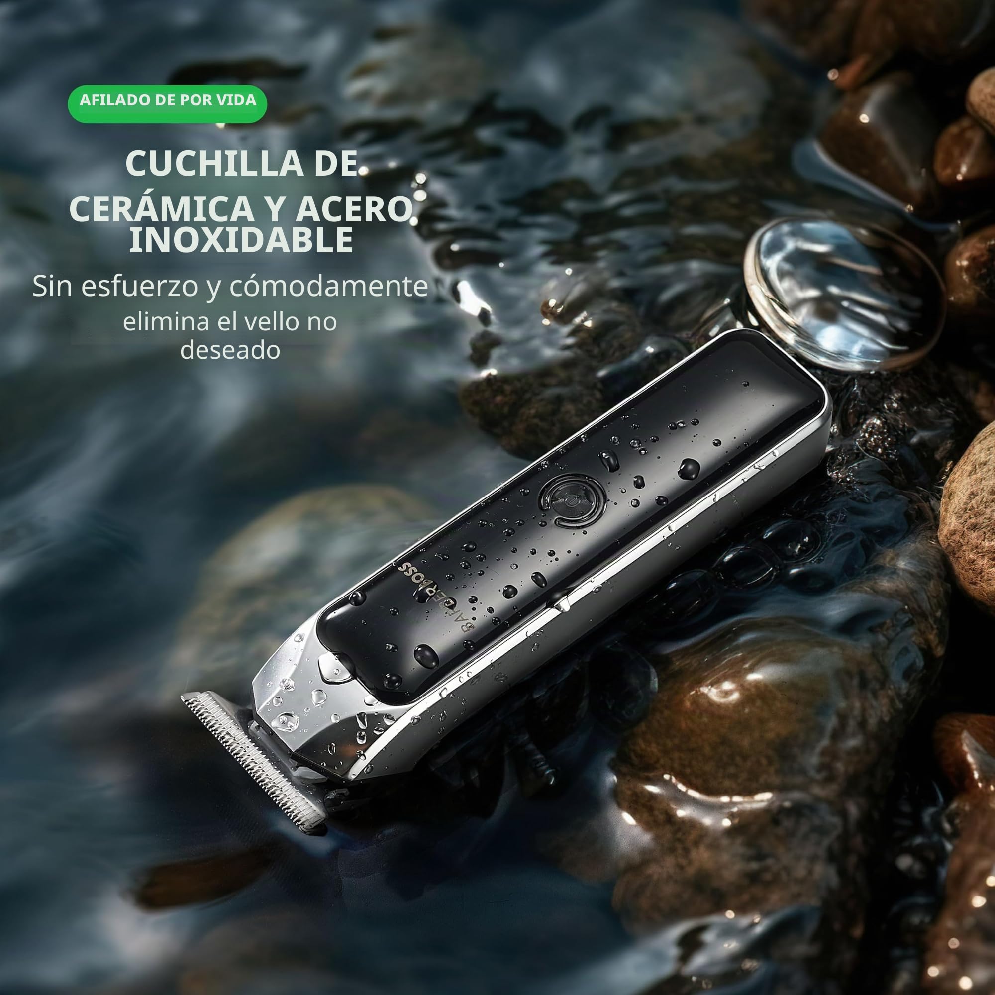 BarberBoss - Cortapelos y cortabarbas portátil, cortapelos facial profesional para hombre, recargable por USB, luz roja/verde, cuchilla de acero, QR-2090