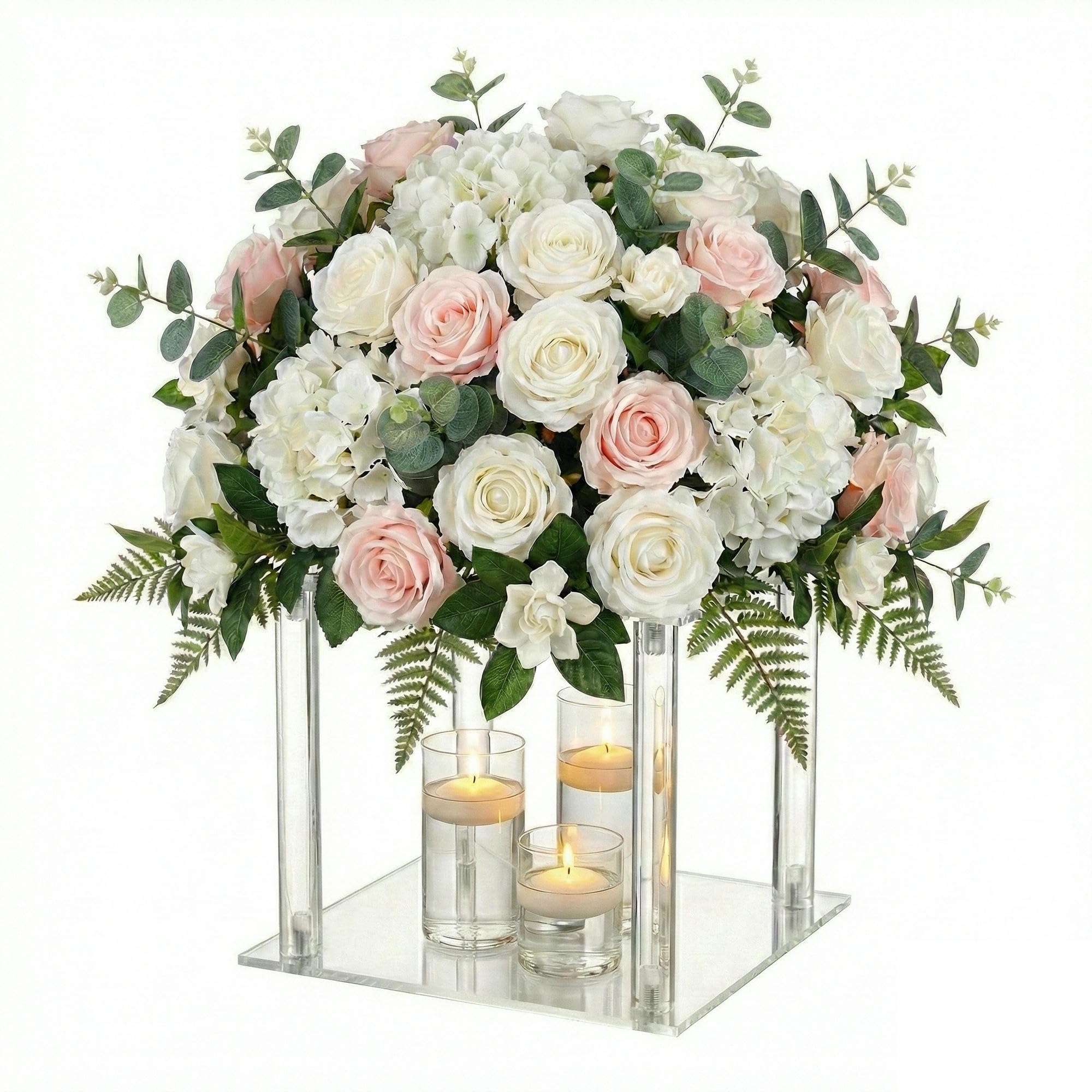 Elegant 9.9 Inch Tall Wedding Flower Stand Acrylic Columns Clear Pillar Decorative Vases Rectangular Wedding Centerpiece Event Party Christmas Table Decoration Flower Backdrop Stands