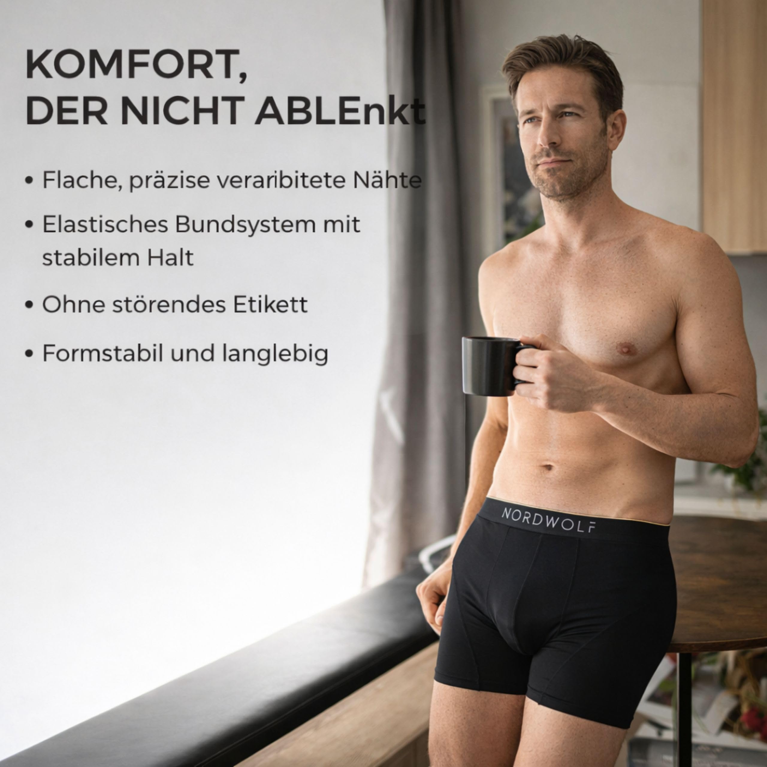 NordWolf Boxershorts Herren, Weiche Atmungsaktive Strapazierfähige Unterhosen Männer, Lange Herren Unterhosen, Pack x4 Modalstoff, Bequem Langlebig, Geschenk.