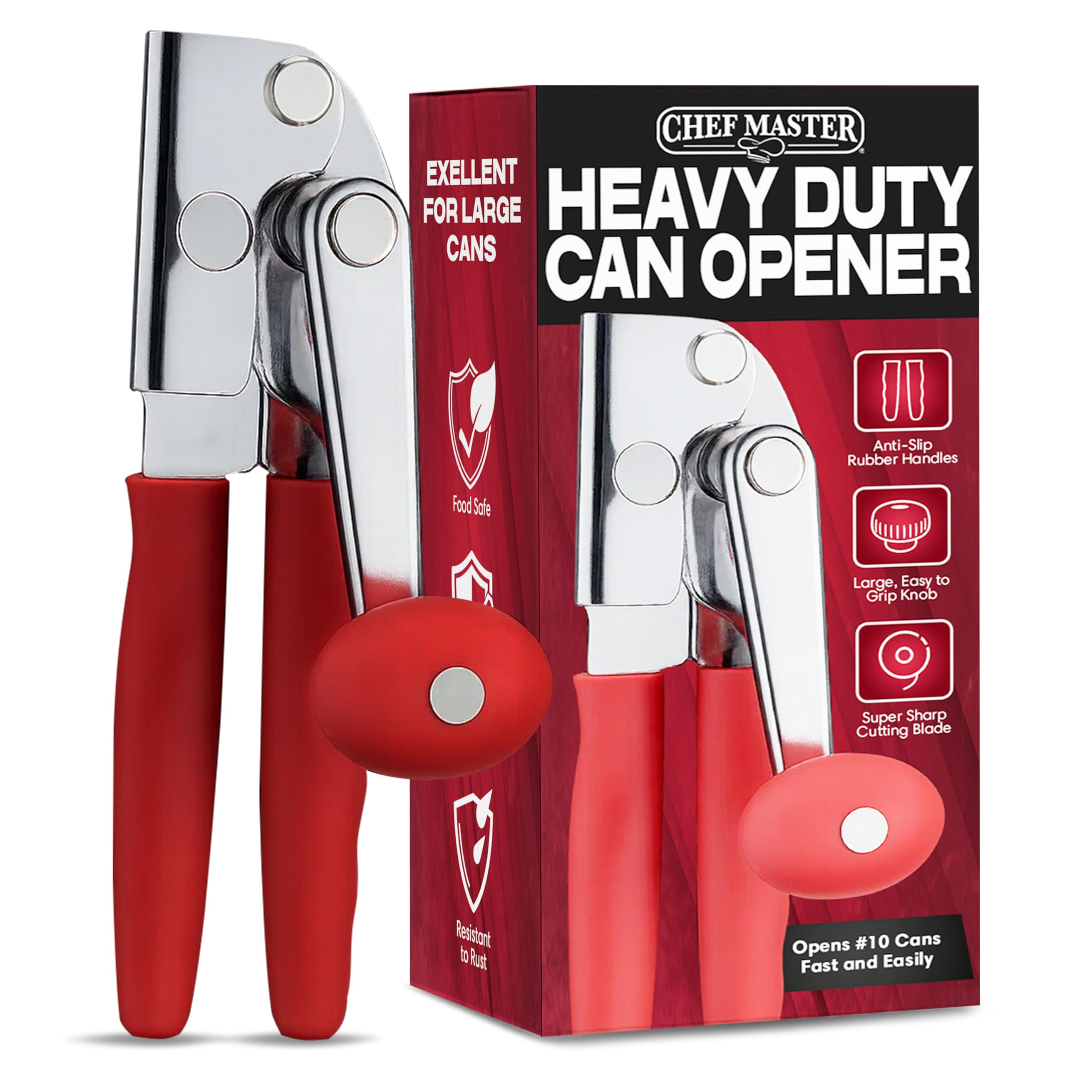 Chef Master 90056 High Speed Can Opener, CRS, TPR, Red