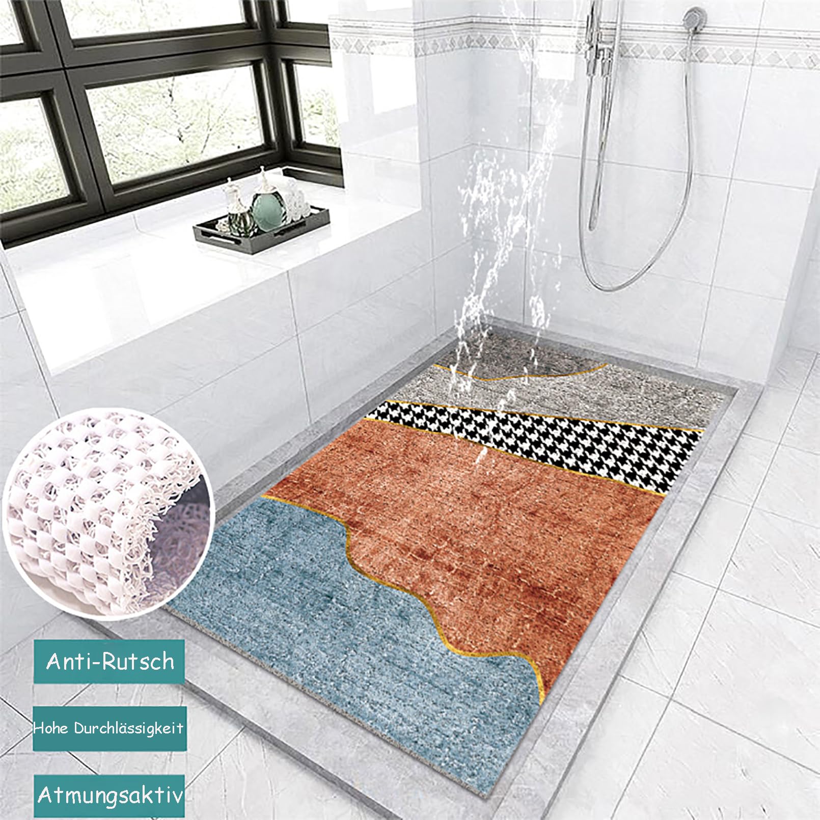 Tappetino da doccia antiscivolo in PVC, colorato, con ganci, permeabile all'acqua, 40 x 60 cm, ideale per ambienti umidi