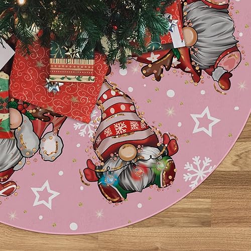 Falda de árbol de Navidad, falda de árbol rosa con purpurina, gnomos con purpurina, copo de nieve, falda de árbol de invierno de 48 pulgadas para