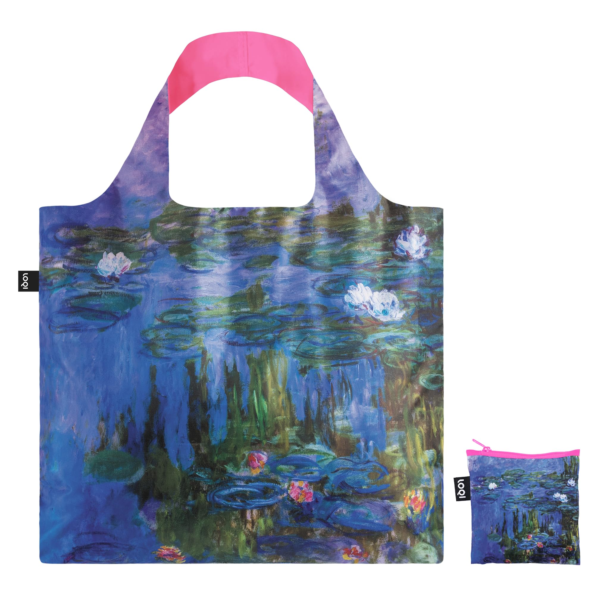 LOQI Claude Monet Recycled Bag - Neon Water Lily, Lilac, Large (42 cm x 50 1 cm), Contemporary