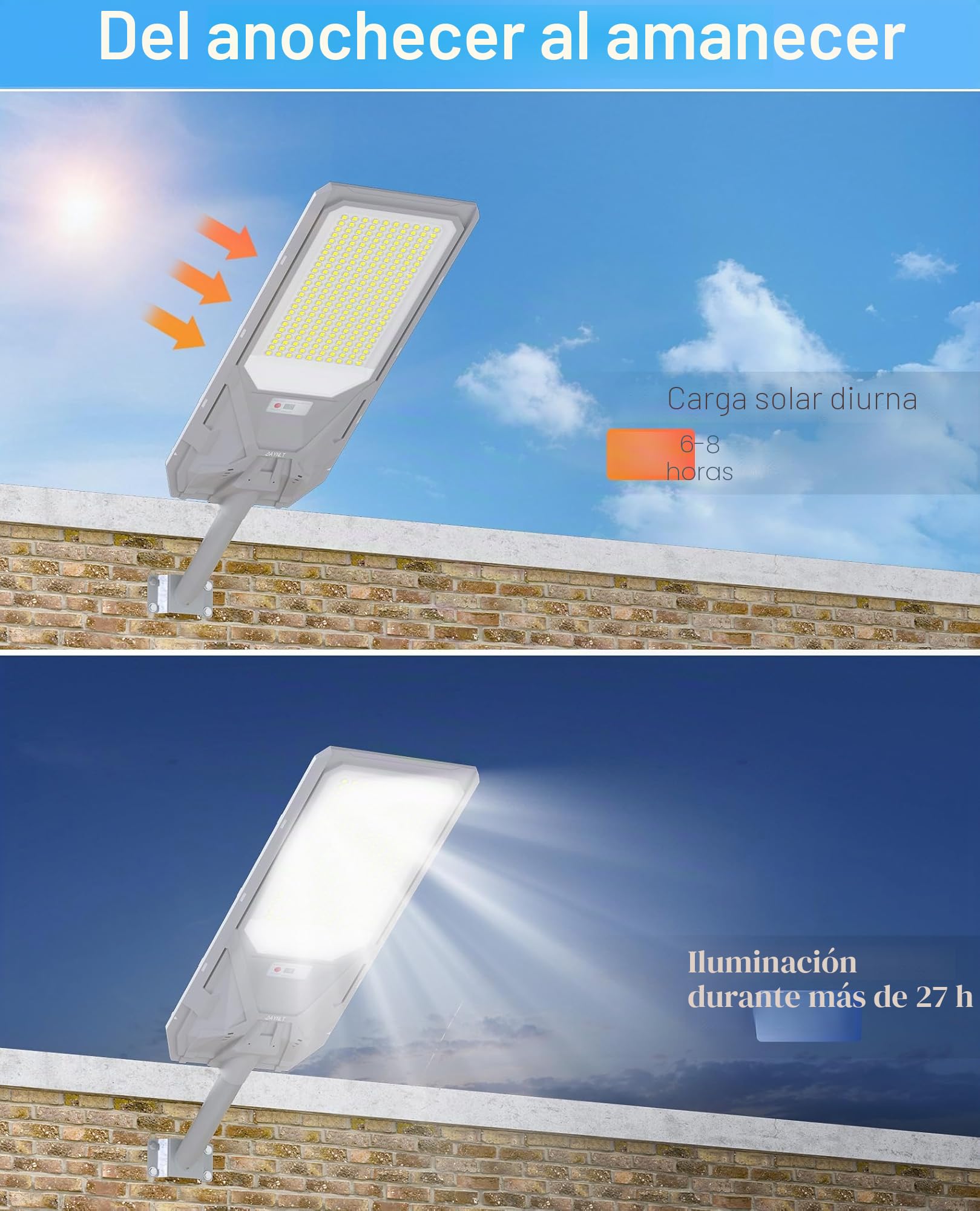 JAYNLT X-12000W Farolas Solares Exterior, 6500K Farola Solar Potente con Sensor de Movimiento, IP67 Impermeables Focos LED Exterior para Patio, Calzadas, Garage