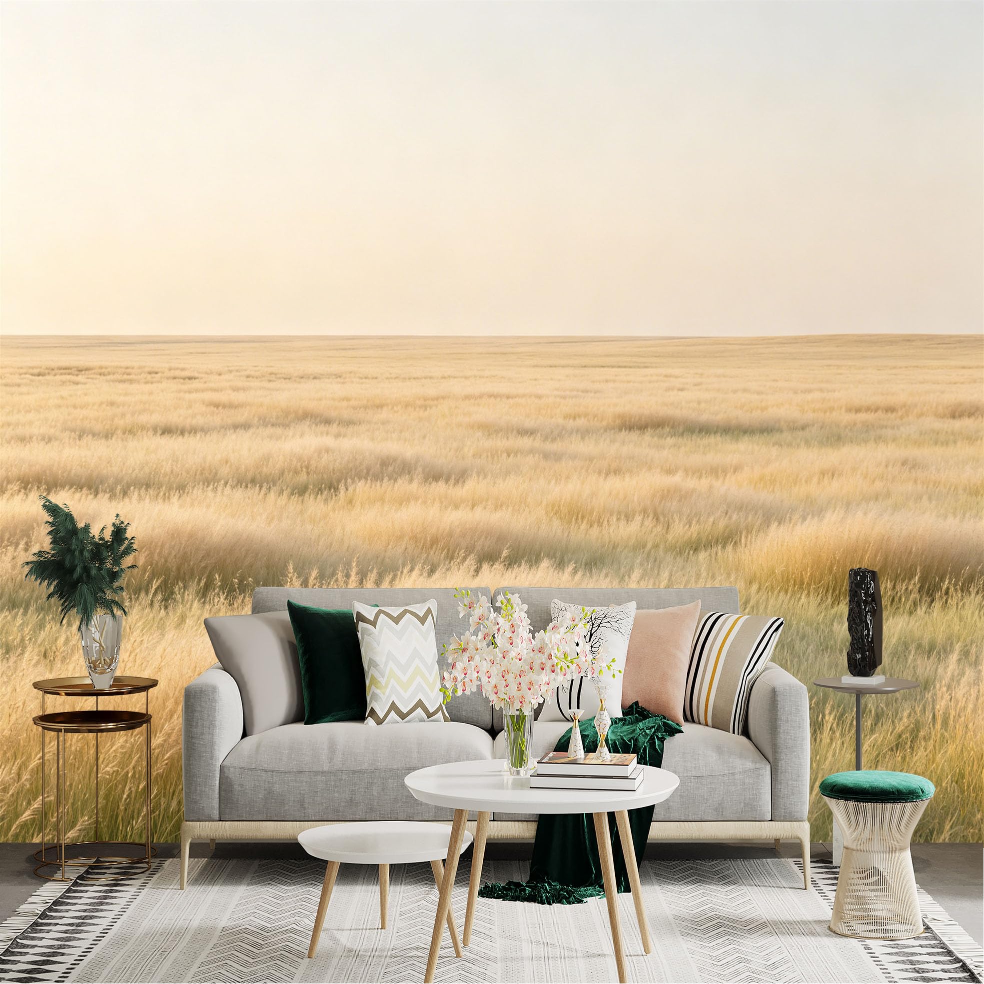 Lnzczhyre Dbh260521961 Custom Size Wall Sticker Mural， Golden Wheat Field At Sunset， Vast Prairie Landscape， Peaceful Nature Scenery， For Wall Decoration， Peelandstick Wall Decals.