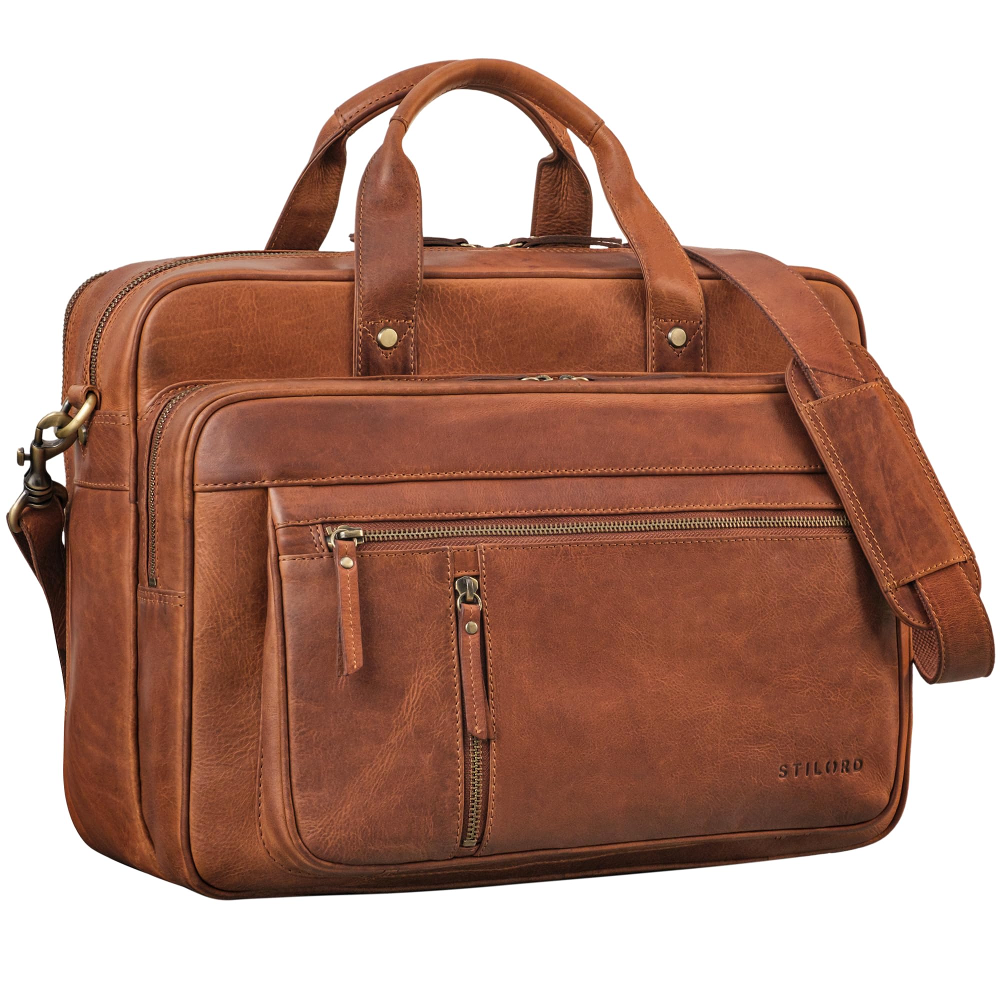STILORD "Ace Borsa Business Pelle Uomo Donna Grande Portadocumenti Cuoio Pelle Vintage Laptop 15,6 pollici Valigetta per Lavoro Ufficio Insegnante Colore:marrone medio