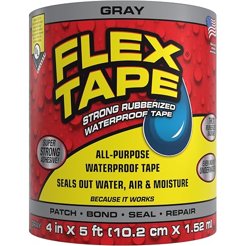 Flex Tape Strong Rubberized Waterproof Tape, Gray, 4 in x 5 ft, 1-Pack