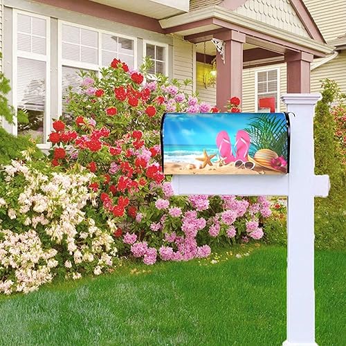 Miniatura 6 de Cubierta magnética para buzón de buzón de verano con diseño de conchas de estrella de mar y gafas de sol, 21 x 18 pulgadas