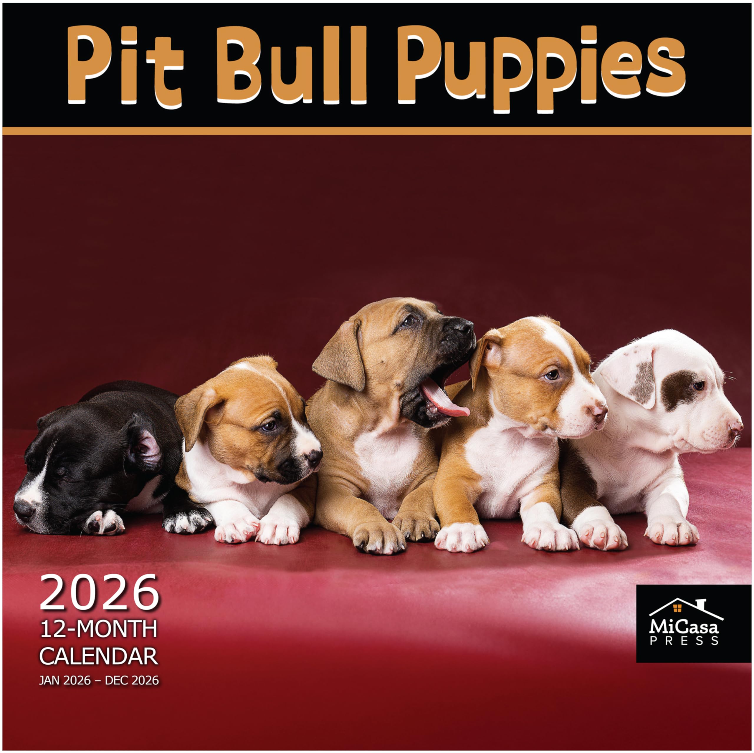 MICASA PRESS Pit Bull Puppies 2026 Wall Calendar 12 Month | 12" x 24" Open | Thick &amp; Sturdy Paper | Holiday Gift | Cute Puppy Dog Calendar 2026