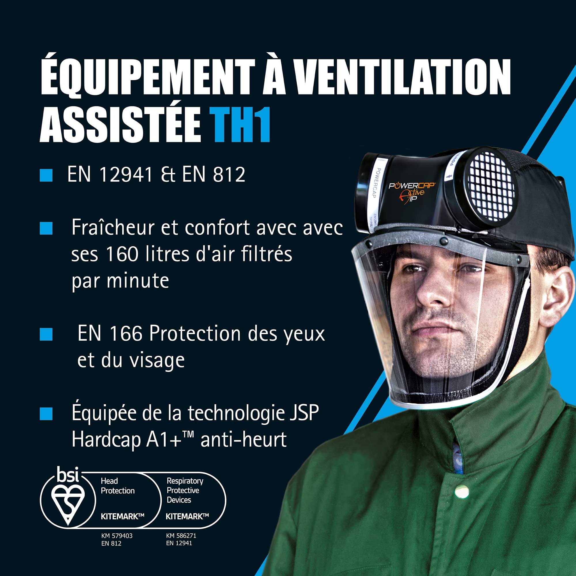 JSP POWERCAP ACTIVE IP PAPR Masque Respiratoire Ventilé - Filtre & Visière Anti-Impact - Batterie 8h & USB - Anti Poussière & Particules - Travaux, Agriculture, Bricolage - EN 12941 & EN 166