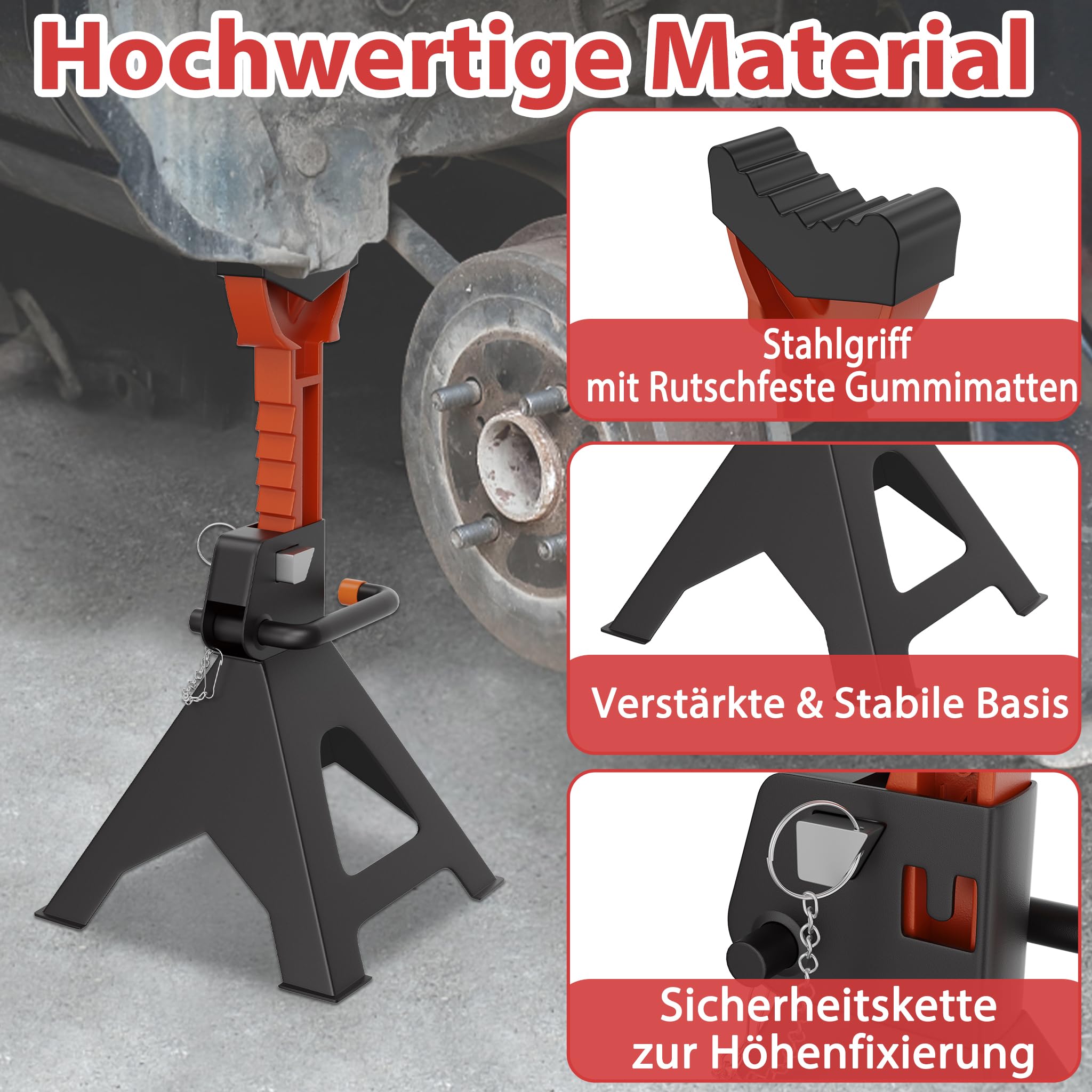 YRHome Unterstellbock Stützböcke Wagenheber Höhenverstellbar 28-42CM Stützbock Ständer Aus Gusseisen Max.Tragfähigkeit 3T Für Wartung und Reparatur von PKWs, Transportern und Wohnmobilen-4 Stück