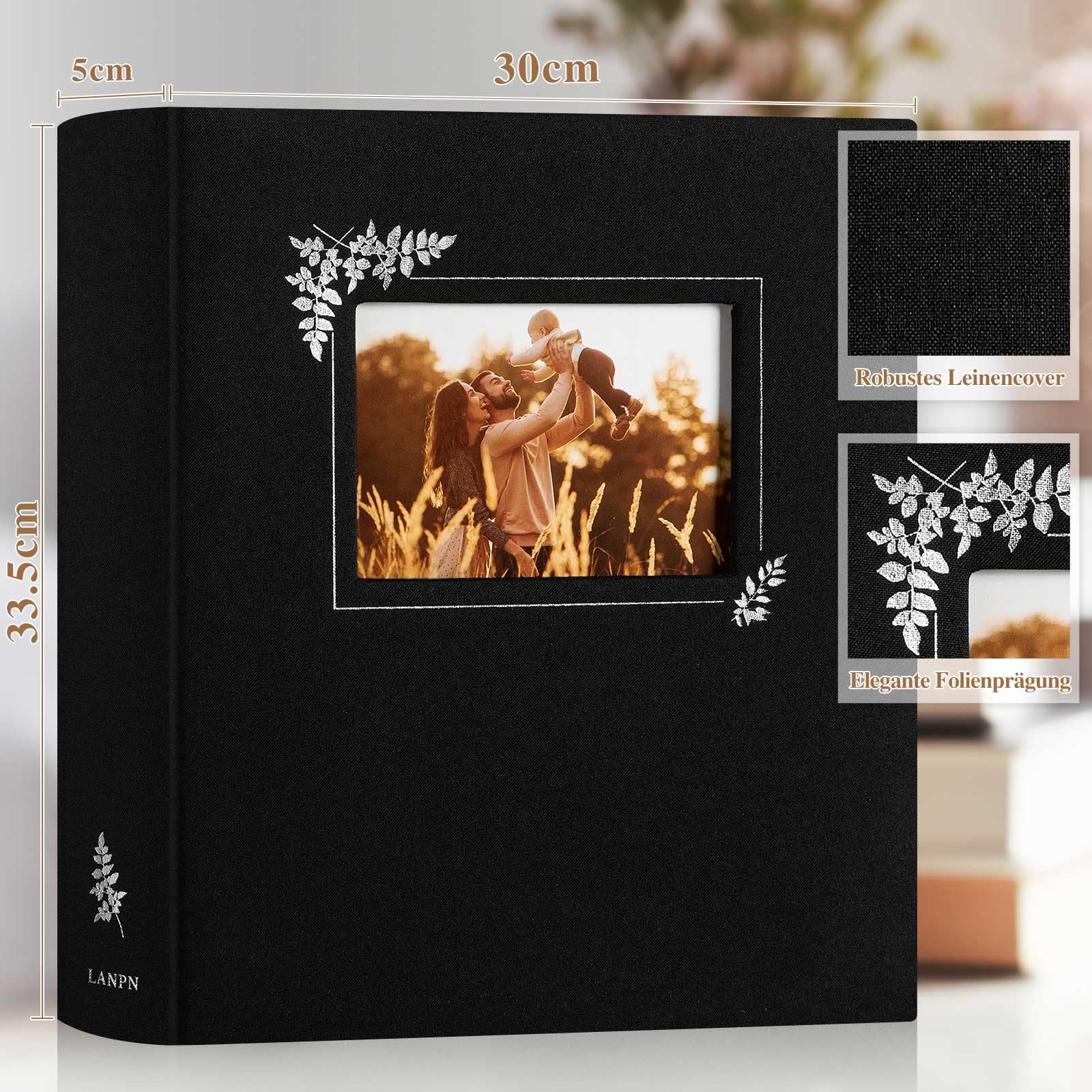Lanpn Photo Album Scrapbooking Large Linen Window Design DIY Scrapbook 100 Blank Pages with Cellophane Dividers for Photos 9 x 13 cm 10 x 15 cm 13 x 18 cm (30 x 33.5 cm - Image 2