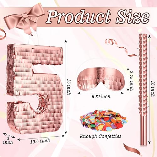 Miniatura 2 de Piñata de oro rosa con palo para los ojos vendados, piñata de princesa para niñas, fiesta de cumpleaños, baby shower, aniversario, celebración,