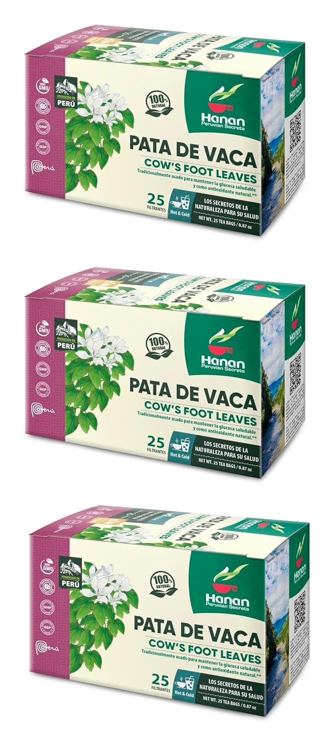 Hanan Peruvian Secrets Cow's foot (Pata de Vaca) Tea | 100% All-Natural Bauhinia forficata from Peru traditionally used to promote overall health and well-being | 75 Tea Bags